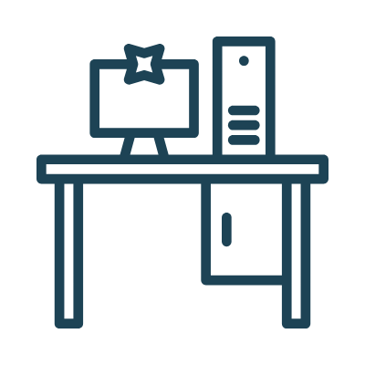 Icon representing office and restroom cleaning within aircraft hangars.