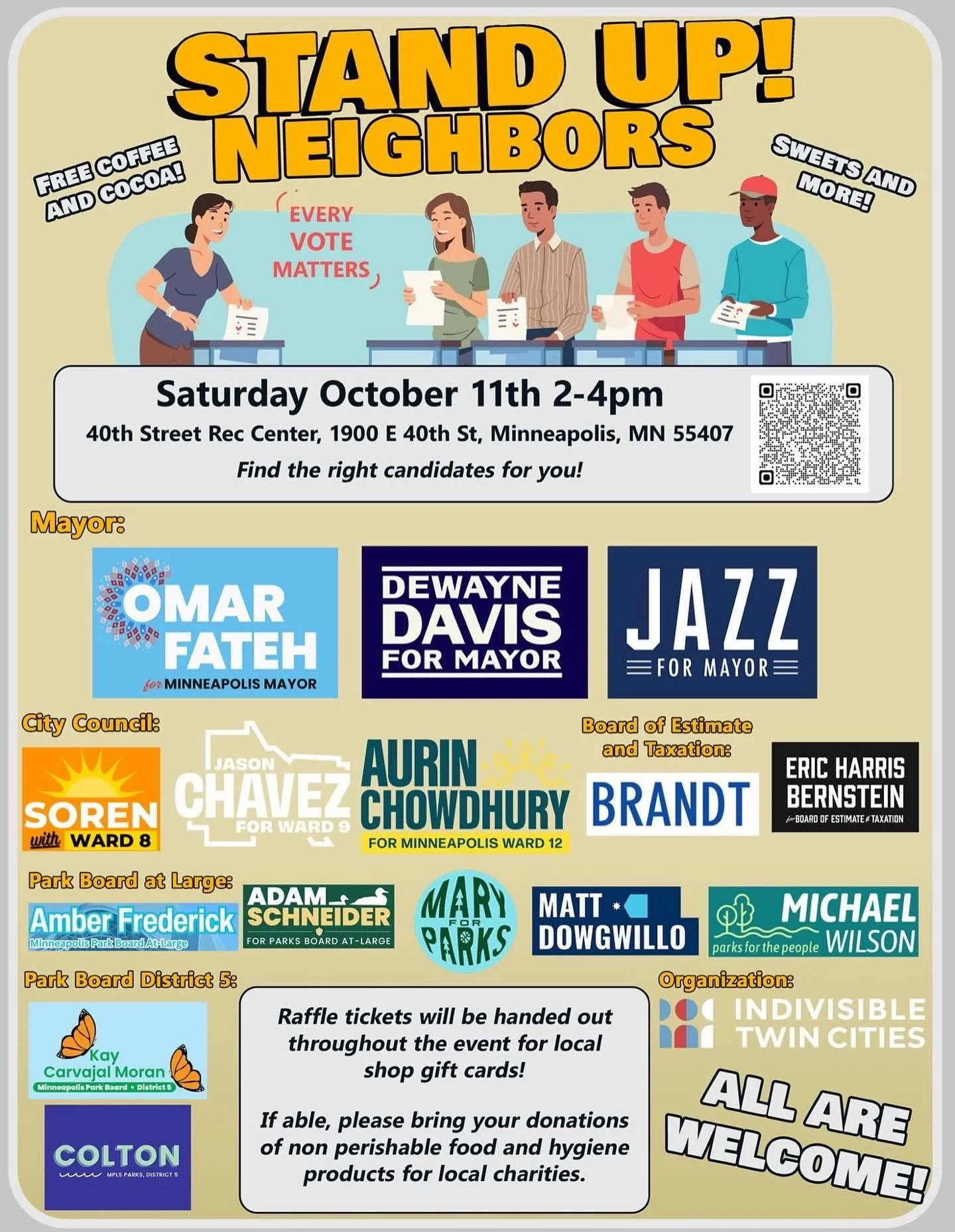 I’m looking forward to talking with neighbors about our parks along with @standupneighbors.mpls on Saturday!