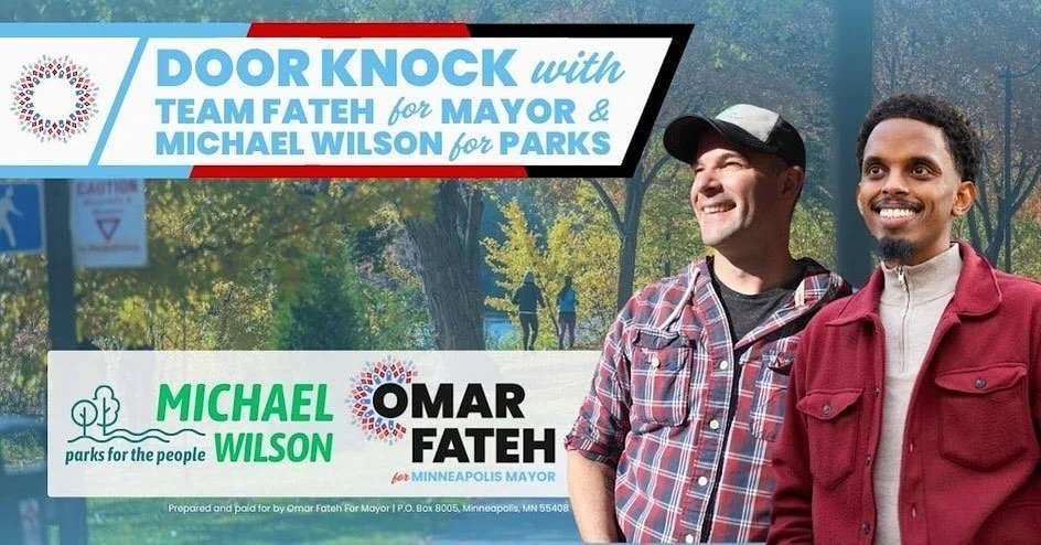 Join me and @omarfatehmn this Sunday and Wednesday to talk with neighbors about our citywide elections. We deserve a city and park system that works for all of us here in Minneapolis!