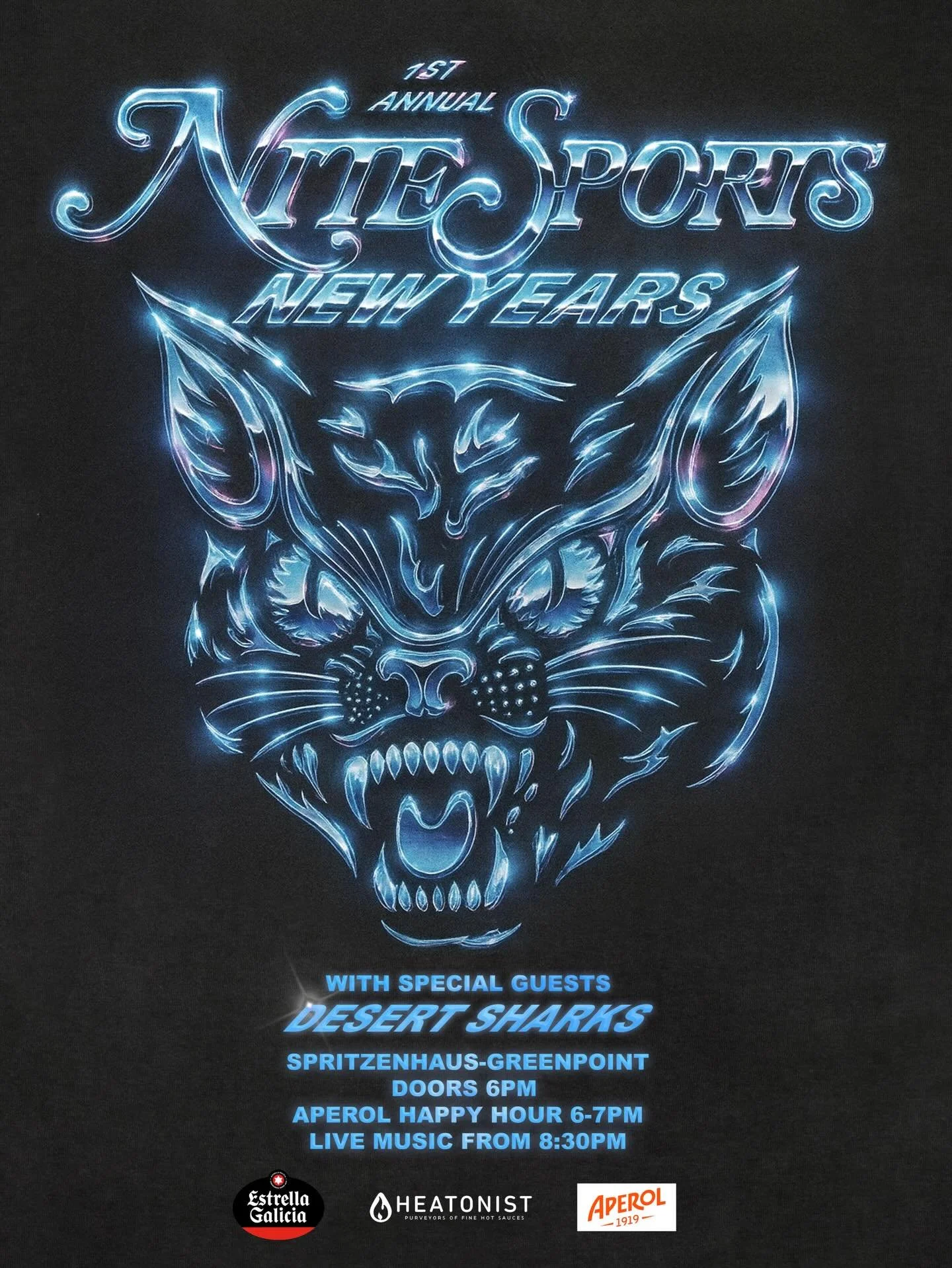 Hot party alert! 🚨 We got your NYE plans right here, Brooklyn!
We&rsquo;ll be playing some tunes with the homies @nitesportsnyc at esteemed large beer establishment @spritzenhaus33!! @aperolspritzofficial happy hour from 6-8pm, bands at 8:30, DJ fro