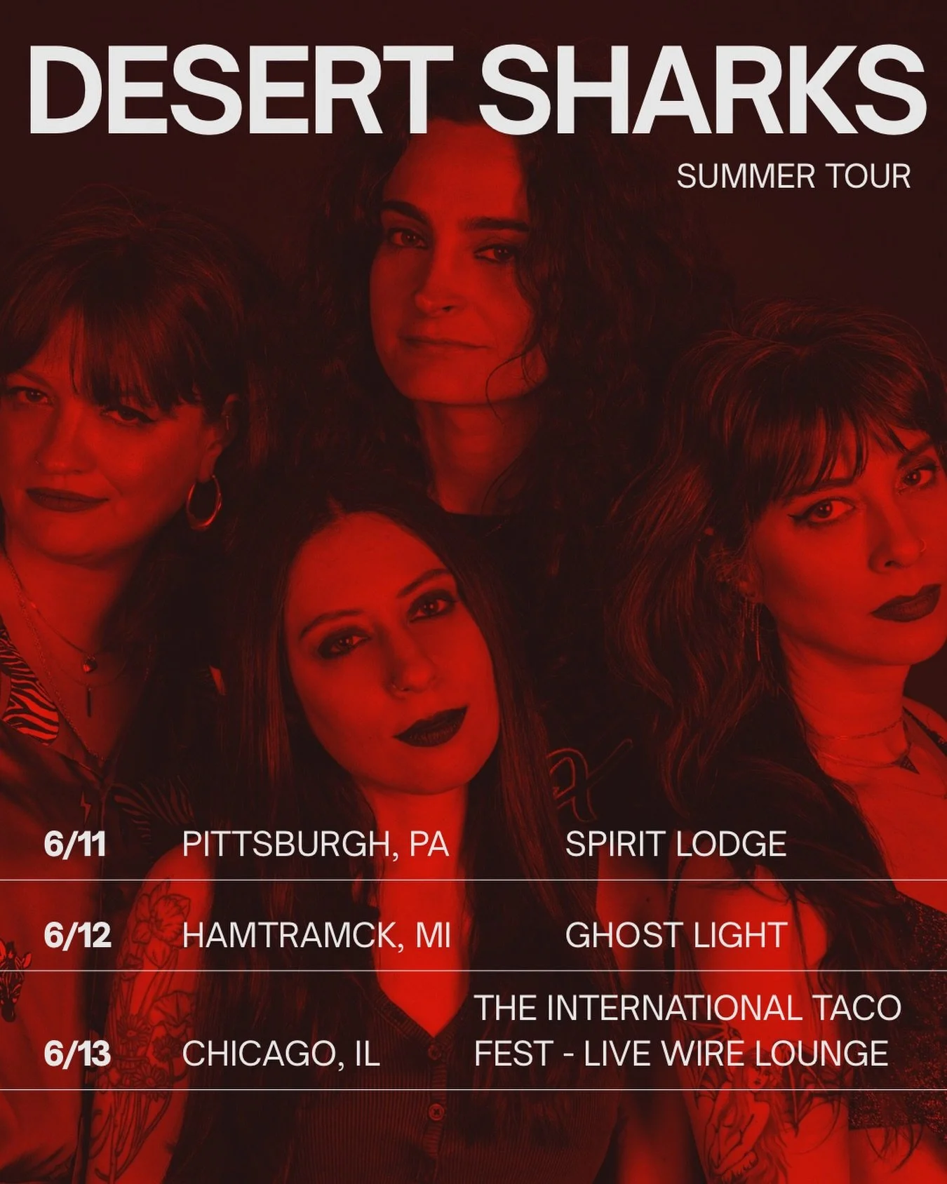 We&rsquo;re hitting the road and ready to get wild w/ the Midwest&rsquo;s finest! Pittsburgh, Detroit, Chicago - let&rsquo;s tear it up! 💋 
▪️6/11 @spiritpgh
▪️6/12 @ghostlightbar
▪️6/13 @livewirelounge 
#desertsharkstour