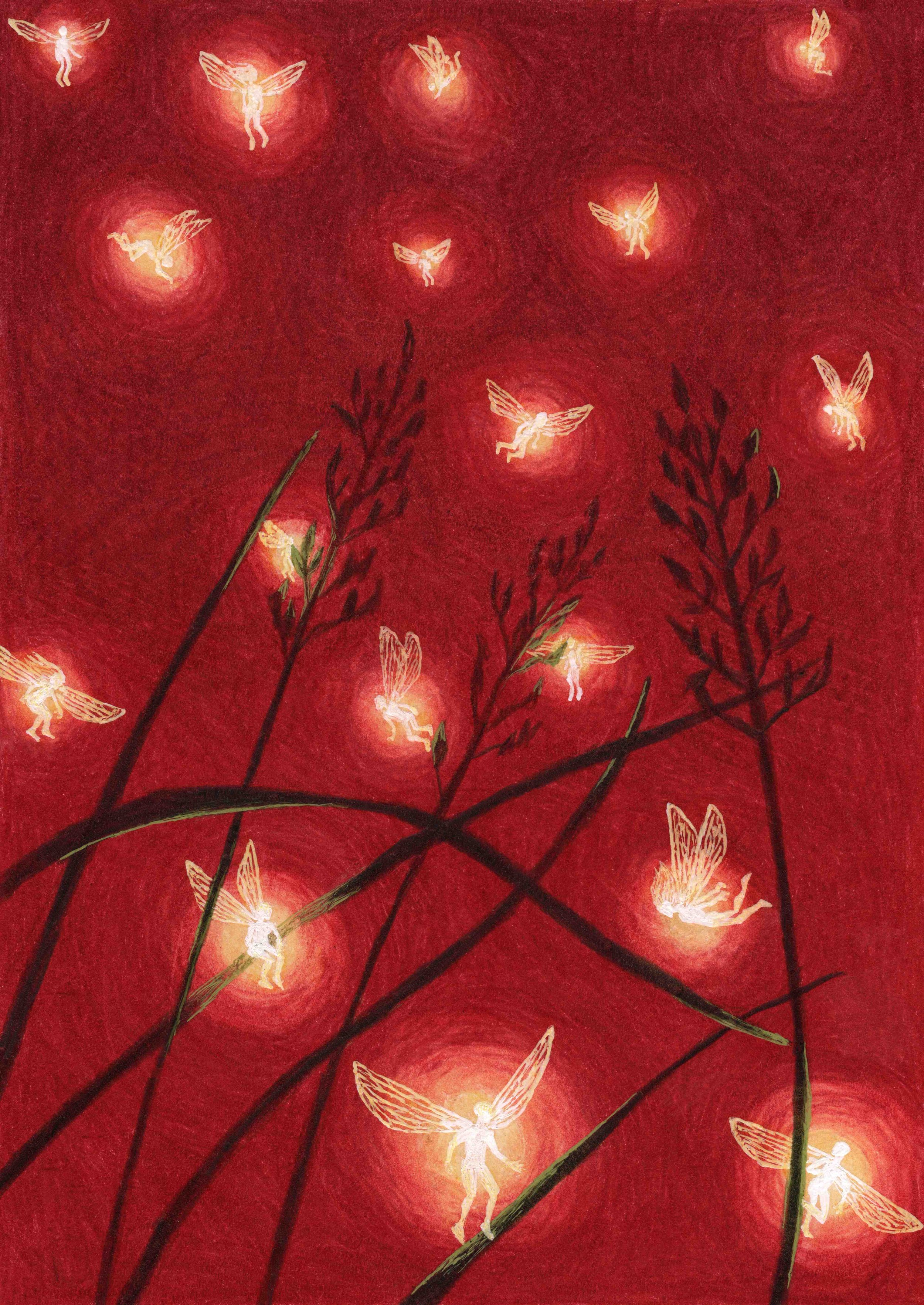 She could see, now that she was really looking, that only part of the creatures were illuminated. They were larger than she thought, and less insect-like. In fact, they had the figures of tiny people, men and women, with brightly glowing chests, as i