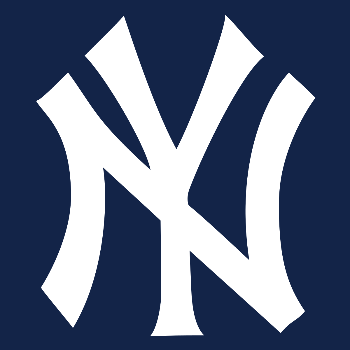 Official logo of the New York Yankees baseball team with overlapping white letters 'NY' on a navy blue background.