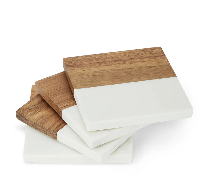 Acacia + Marble Coaster Set