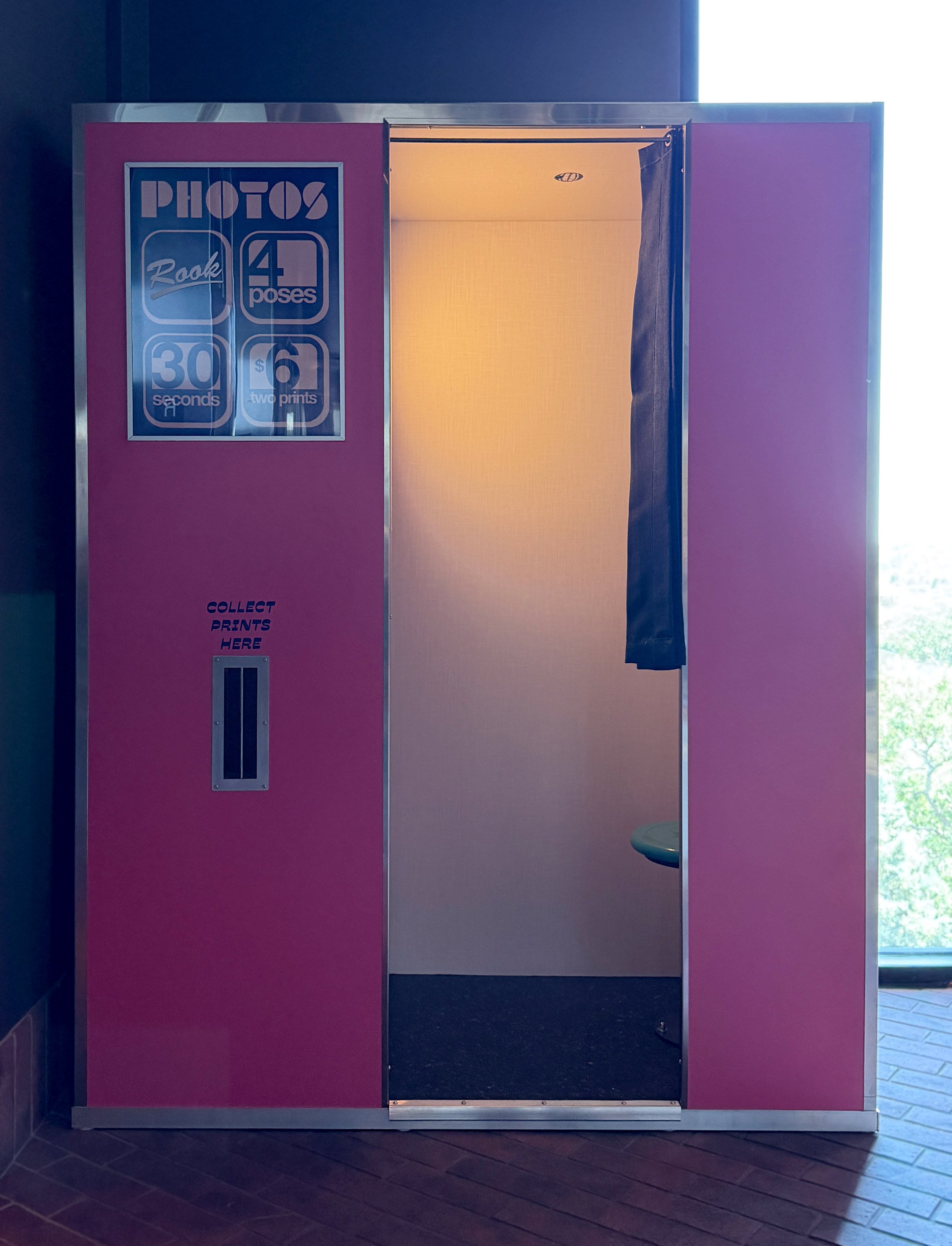 Vintage style digital retro photobooth in pink by photo bang, located at the Catbird Hotel in Denver