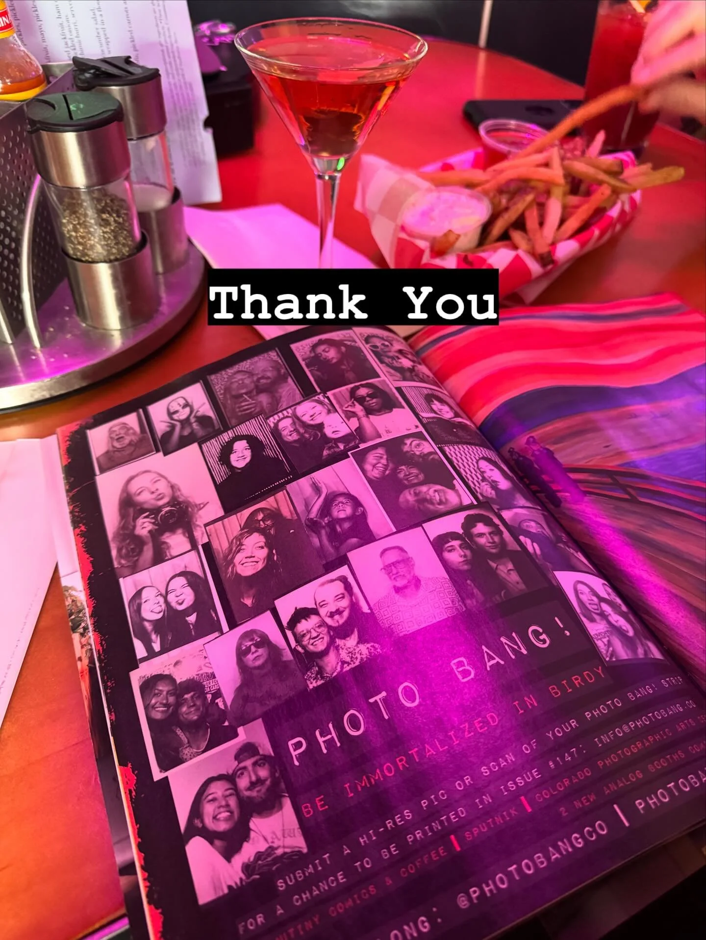 Having a fancy cocktail and some fries with my sweetheart and admiring your faces in @birdy.magazine while a small crowd uses the photobooth at @sputnikdenver behind us.

We are grateful for everyone who ever used our machines. This was never meant t