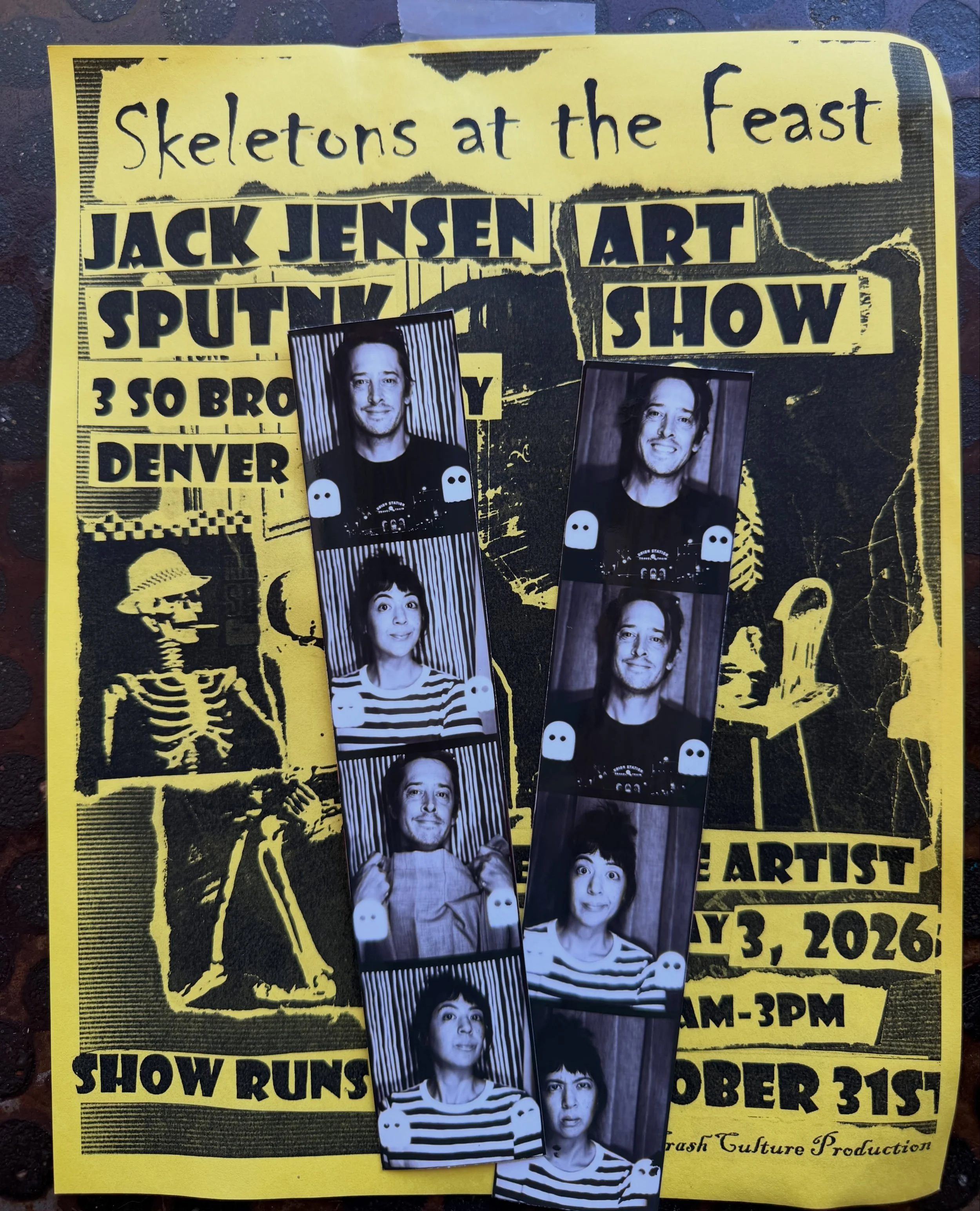 Ghost layout is live at @sputnikdenver and the latest art show by local legend @mrjackjensen is live too! 👻 

We put Jack the pumpkin king&rsquo;s pants back up on the backdrop along with a darker chunkier curtain to highlight our spooky uplighting.