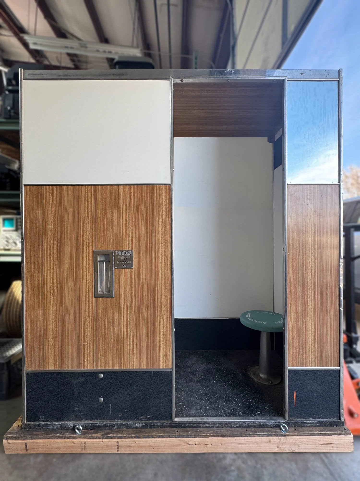 Original Model 17 vintage photo booth that was not refurbished. This is how they looked straight from the factory (missing signs)