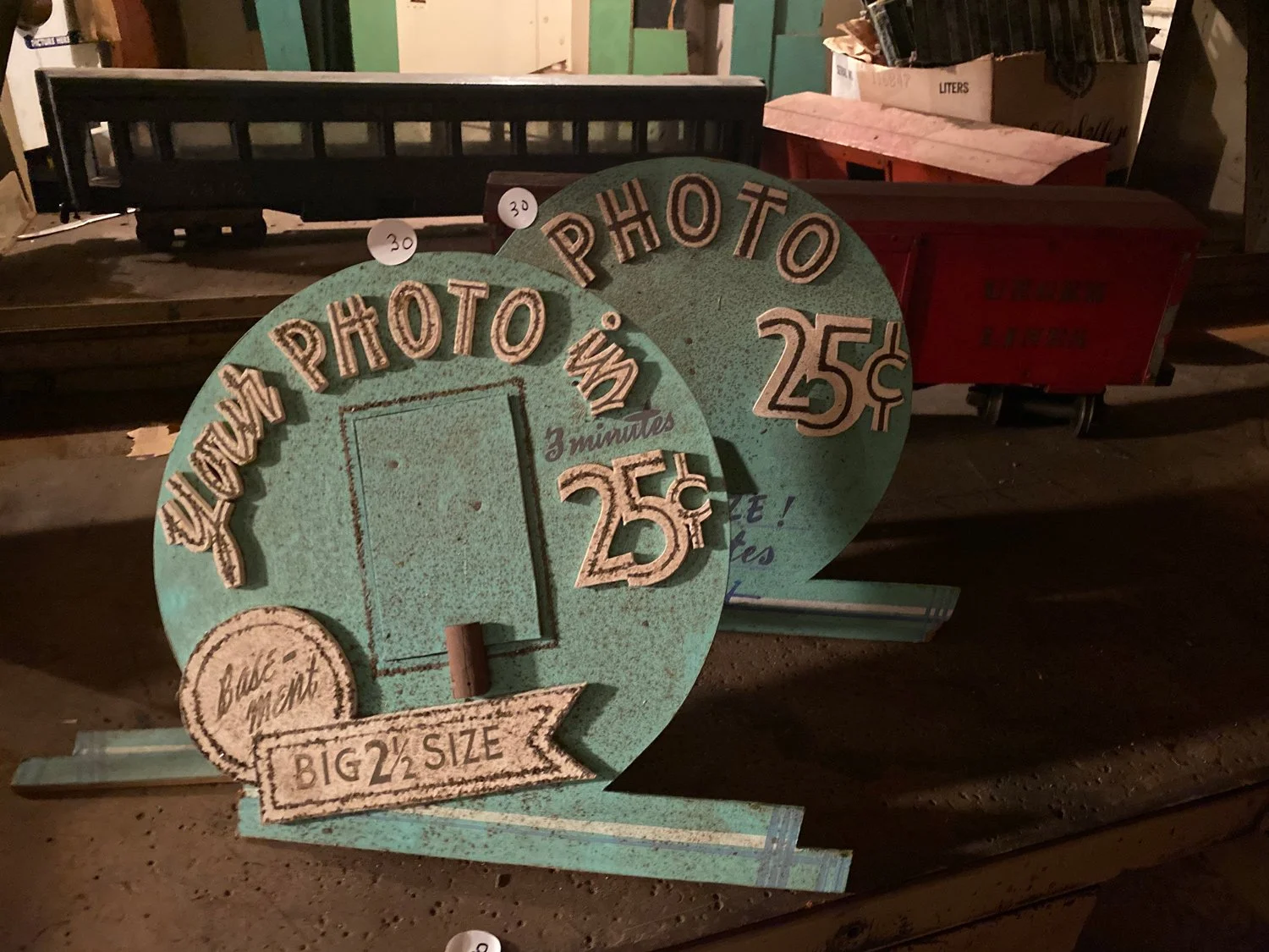vintage department store countertop photobooth signs