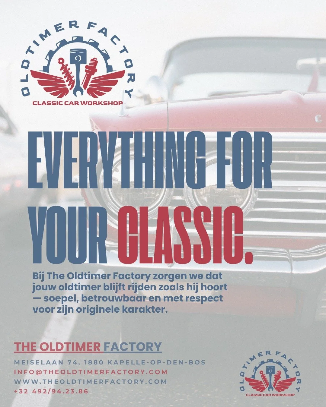 Everything for your classic.
Bij The Oldtimer Factory houden we oldtimers rijdend zoals het hoort: soepel, betrouwbaar en met respect voor hun originele karakter.
Van onderhoud tot restauratie &mdash; jouw klassieker is bij ons in goede handen. 🚗✨

