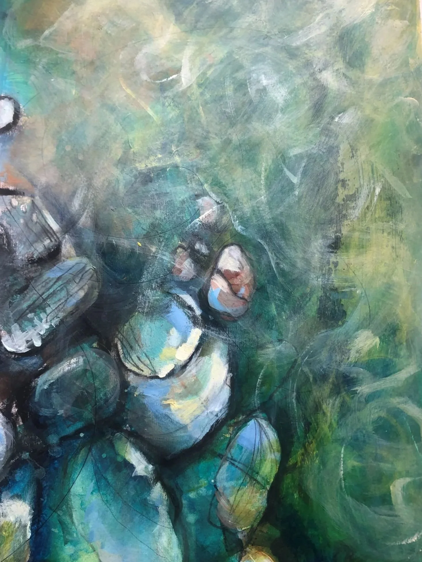 Beach Cairn. An original painting by artist Catherine Burbridge