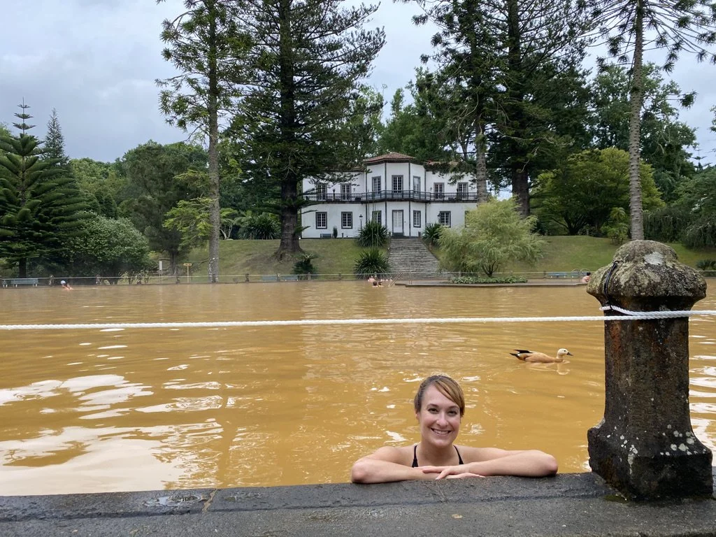 Soaking in the hot springs in Furnas
