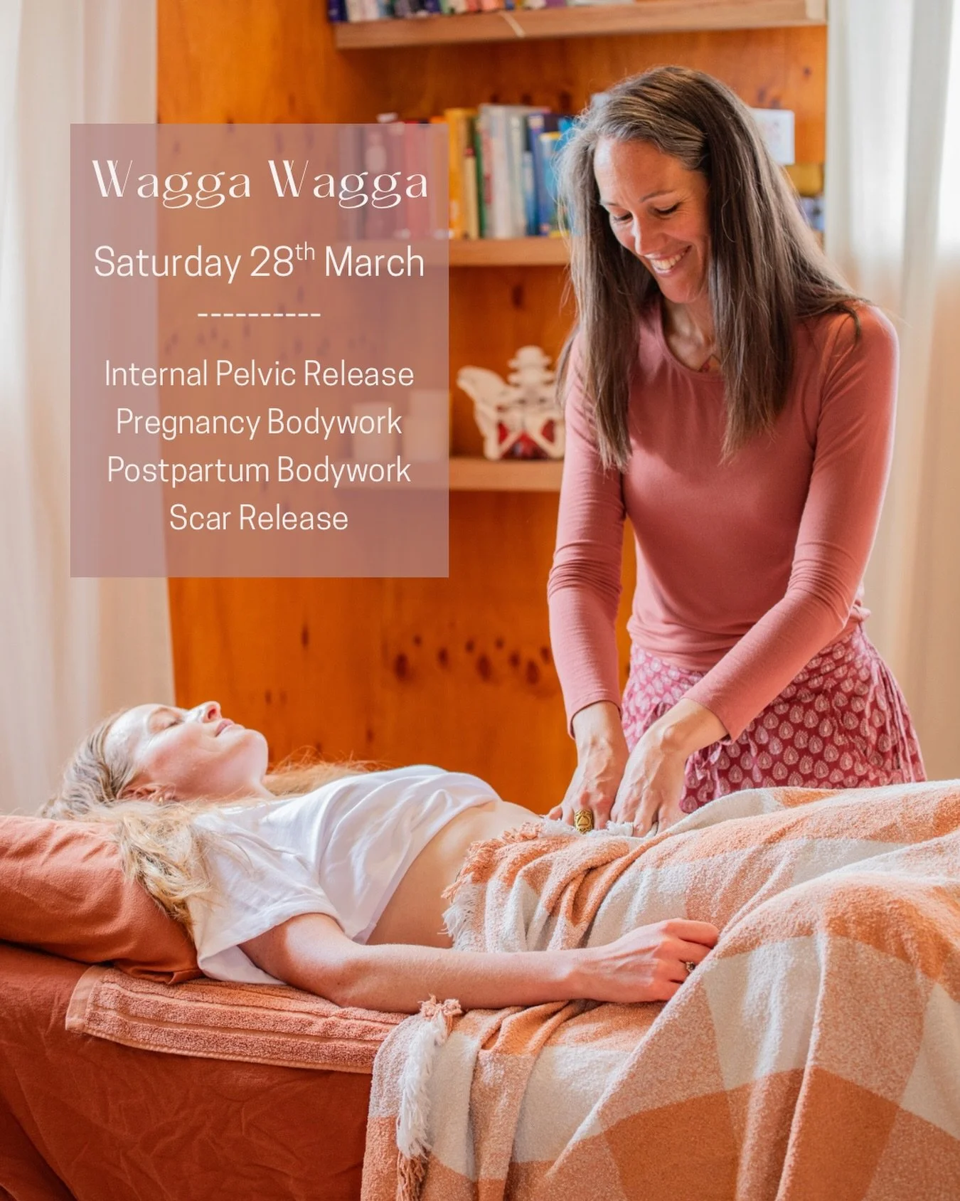 Women of Wagga Wagga and surrounds, I&rsquo;m delighted to be coming back at the end of March to care for you.

You can receive care as:
- Internal Pelvic Release Work
- Scar Release Work
- Pregnancy Bodywork
- Postpartum Bodywork

Saturday 28th Marc