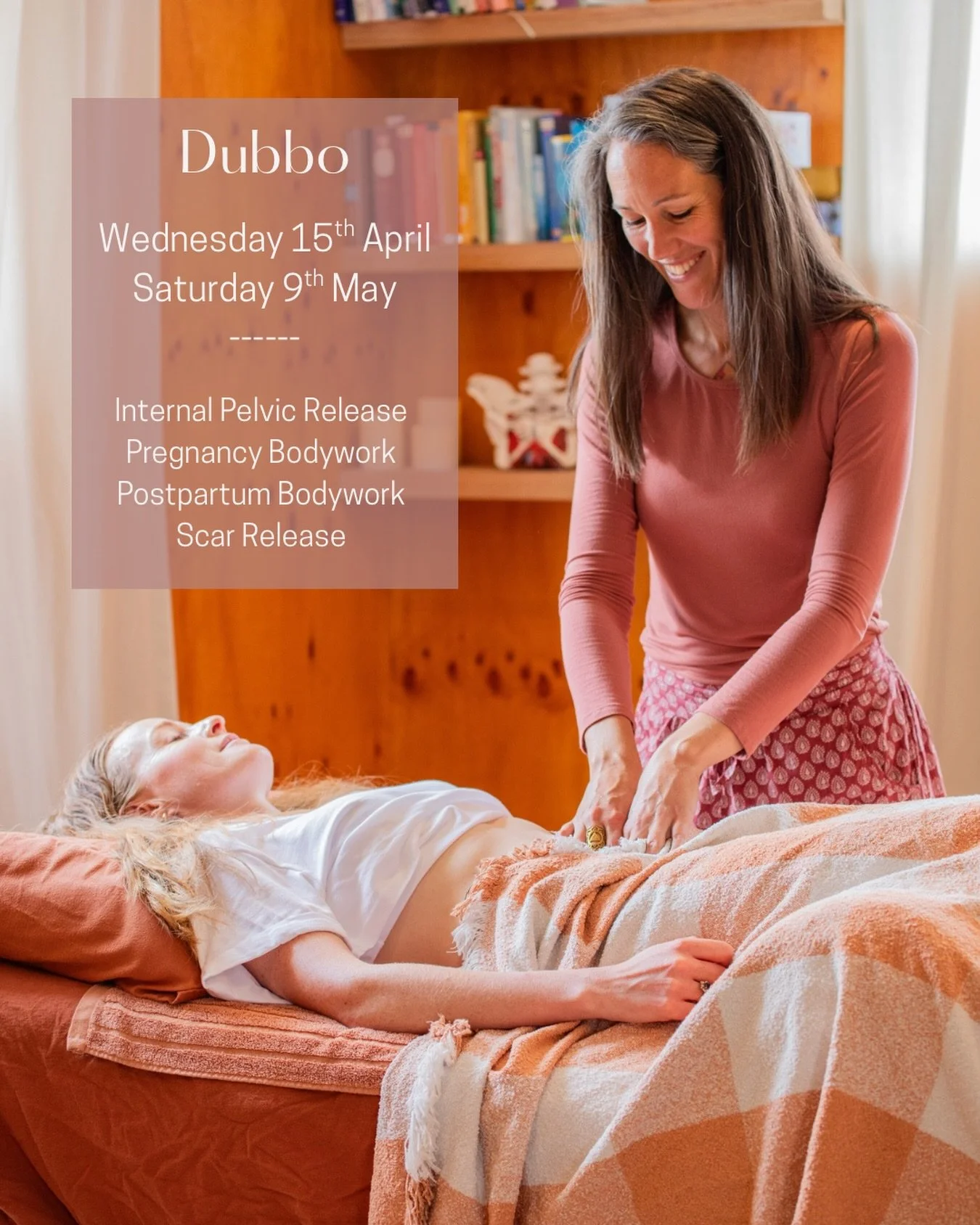 Women of Dubbo and surrounds, I&rsquo;m delighted to be returning to care for you in April and May!

You can receive care as:
- Internal Pelvic Release Work
- Scar Release Work
- Pregnancy Bodywork
- Postpartum Bodywork

Wednesday 15th April - 1 appo