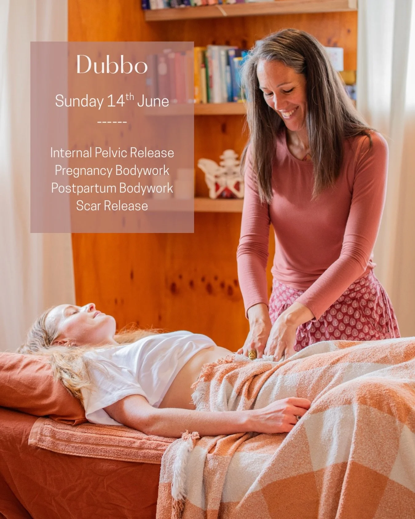 Women of Dubbo and surrounds, I&rsquo;m delighted to be returning to care for you in June!

You can receive care as:
- Internal Pelvic Release Work
- C-Section &amp; Abdominal Scar Release Work
- Pregnancy Bodywork
- Postpartum Bodywork

Sunday 14th 