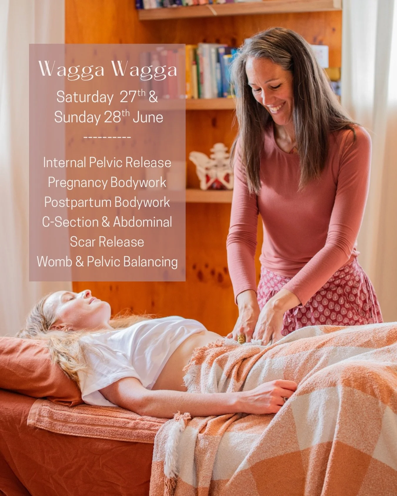 Women of Wagga and surrounds, I&rsquo;m delighted to be returning to care for you in June!

You can receive care as:
- Internal Pelvic Release Work
- C-Section &amp; Abdominal Scar Release Work
- Pregnancy Bodywork
- Postpartum Bodywork
- Womb &amp; 