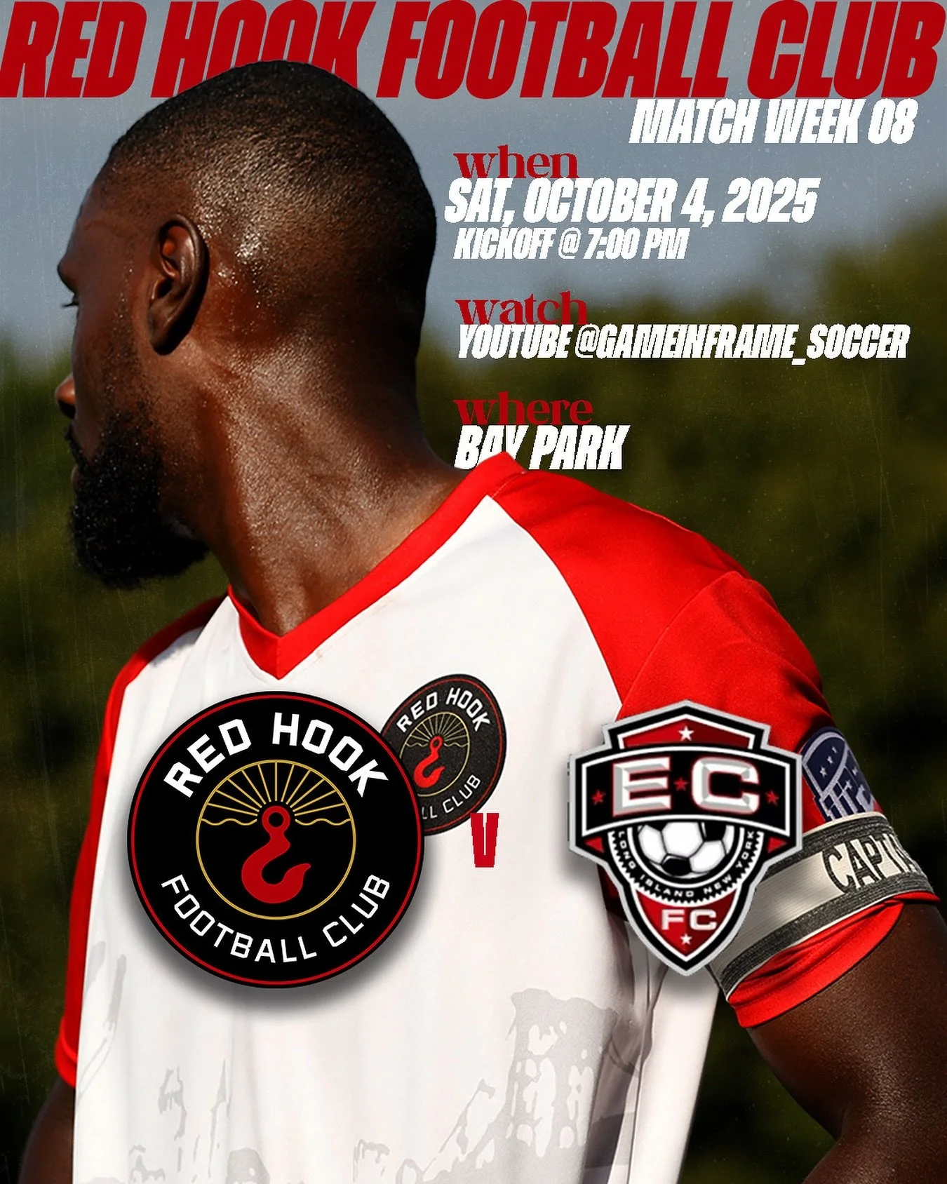 Red Hook vs East Coast in match week 08! ❤️🪝

🆚 @eastcoastfcmensteam 
🏆 UPSL Premier North
⏰ 7:00 pm
📍 Bay Park
📺 YouTube @gameinframe_soccer

#redhook #rhfc #wearerhfc