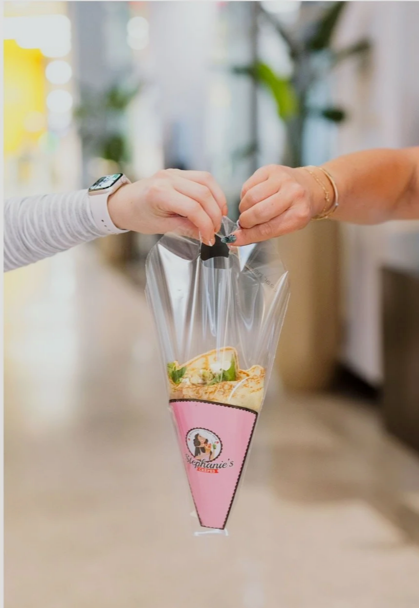 Individually wrapped gluten-free crêpes in a bouquet arrangement
