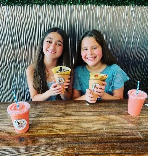 Stephanie's Crêpes Coral Gables menu – kids enjoying gluten-free crêpes and smoothies near Miracle Mile