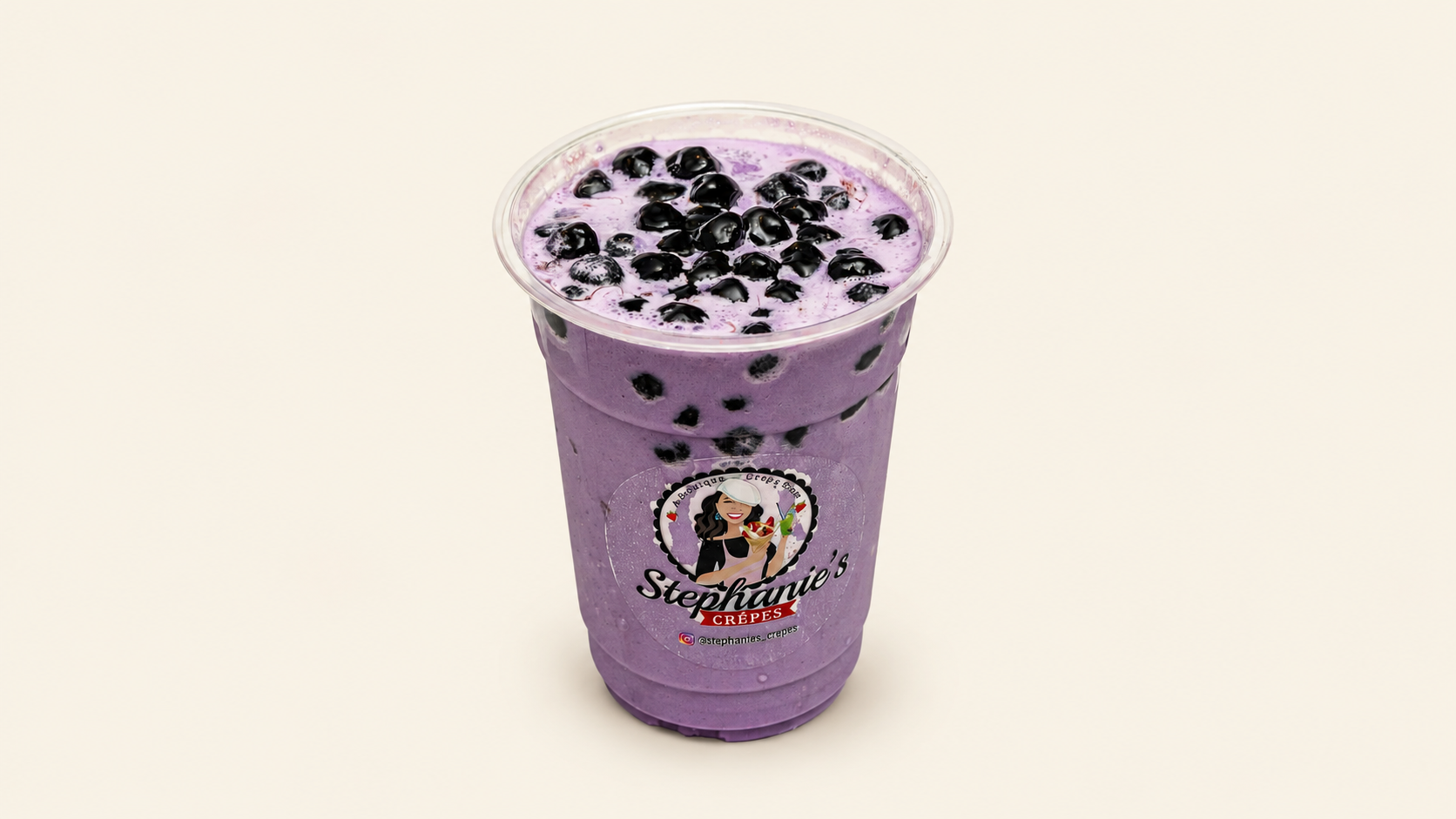 Taro milk boba tea at Stephanie's Crêpes