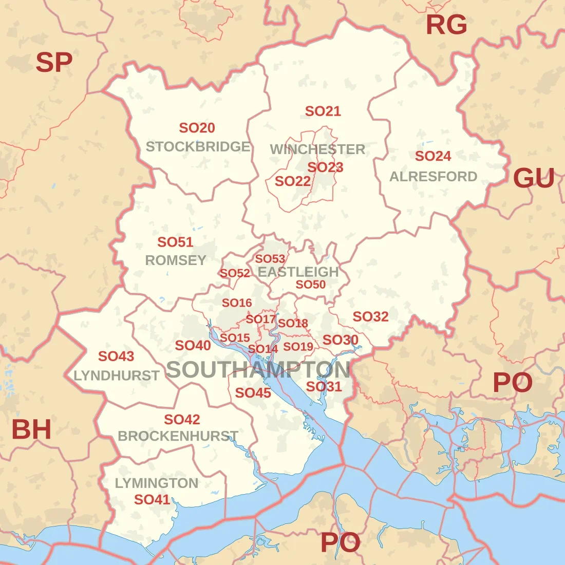 A map of the SO17 portswood Postcodes showing the area KJP covers for plumbing services