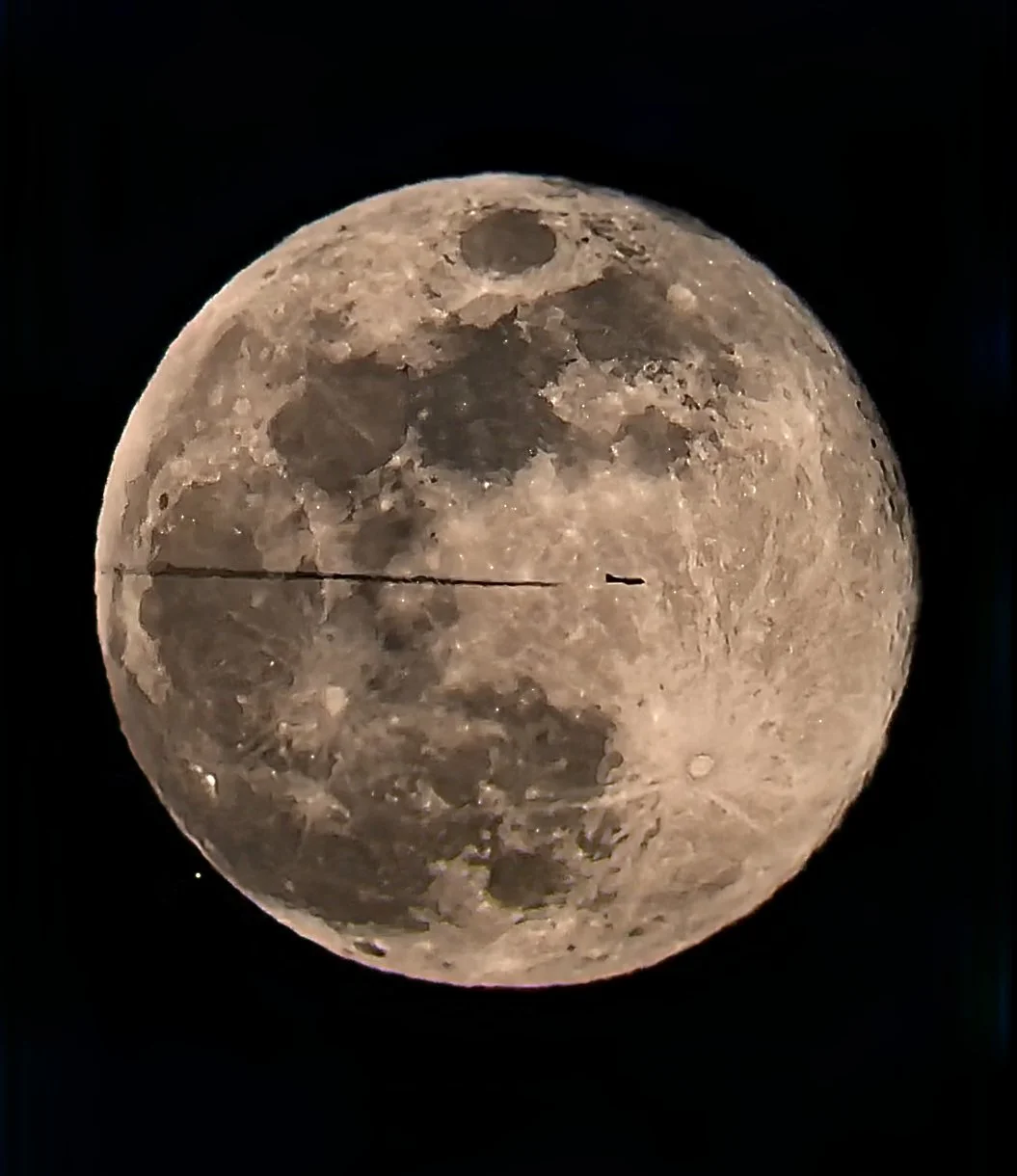 Mars (bottom left) + Plane Crossing the Full Moon