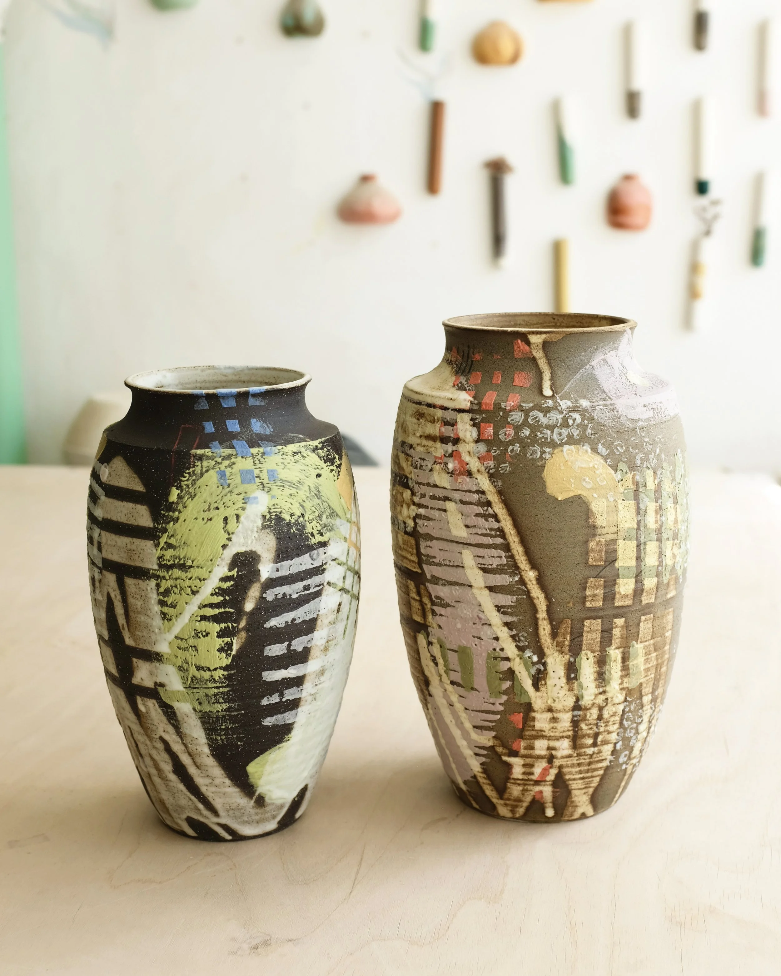 Stoneware, engobes, glaze | 27 & 29 cm | 2026 