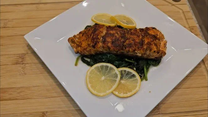 Blackened Salmon with Lemon &amp; Sautéed Greens