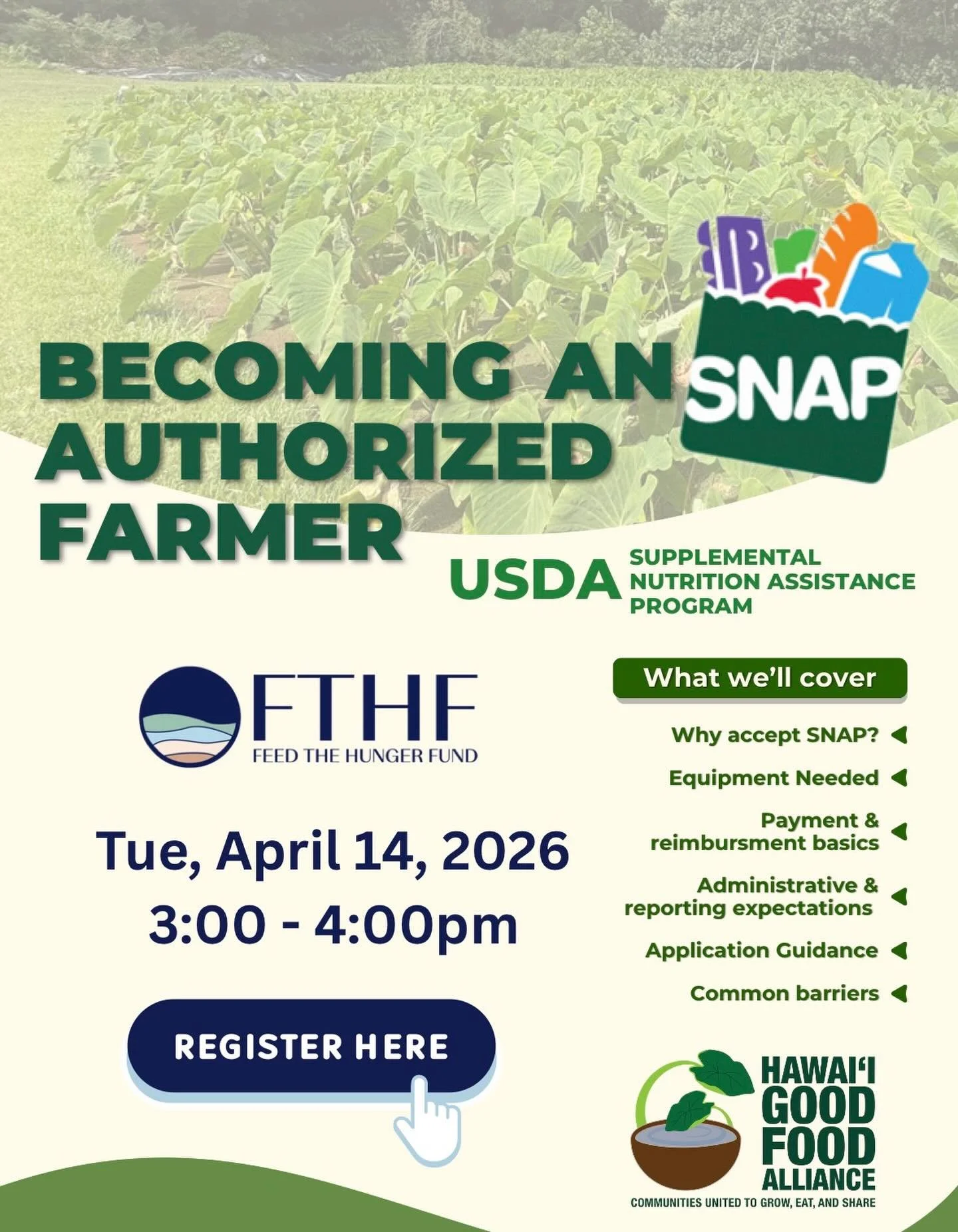 We&rsquo;re partnering with @feedthehungerfund on a webinar to support farmers interested in becoming SNAP authorized, which means  you can accept SNAP payments for produce and other eligible goods! Come learn more or share with an interested farmer 