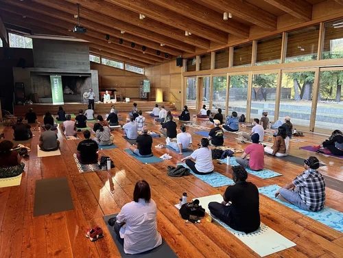 Brighton teaching breathing technique to a group