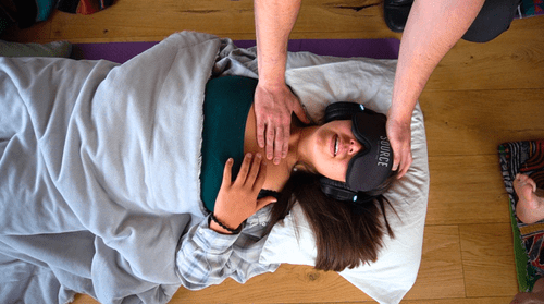 Participants experiencing guided breathwork