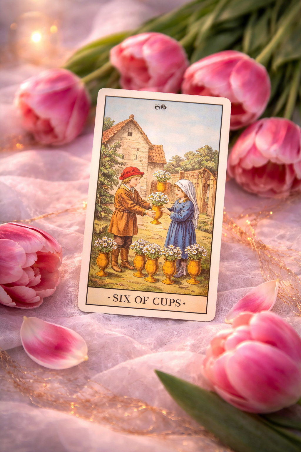 Six of Cups among tulips and lights.png