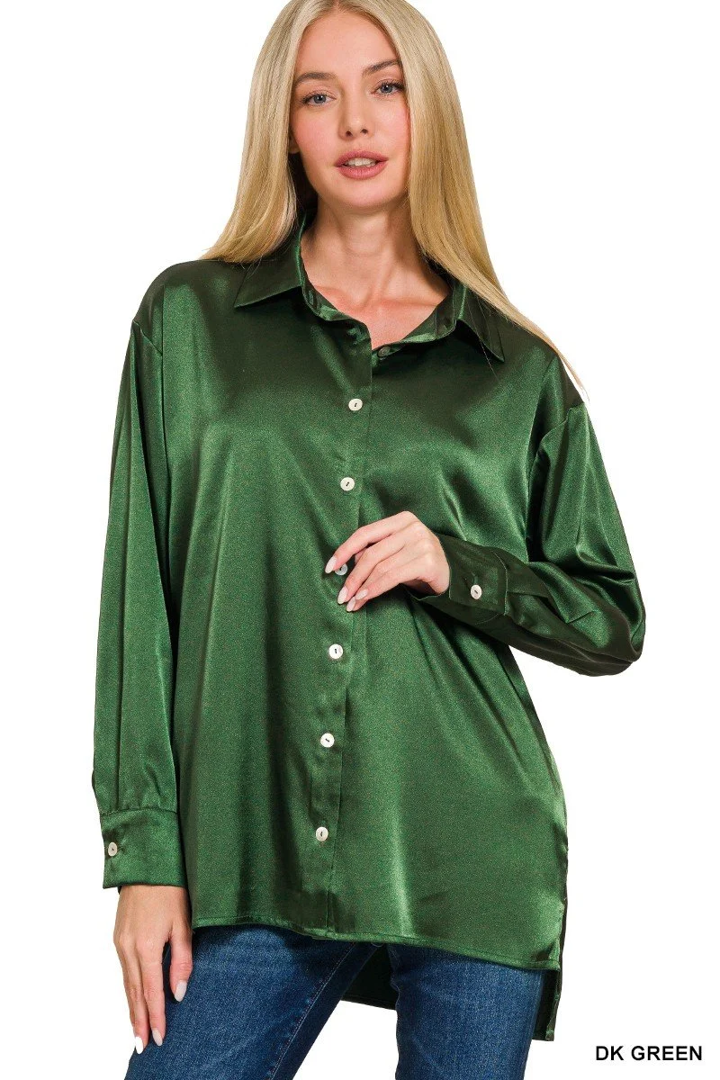 Satin Button Down Long Sleeve Shirt