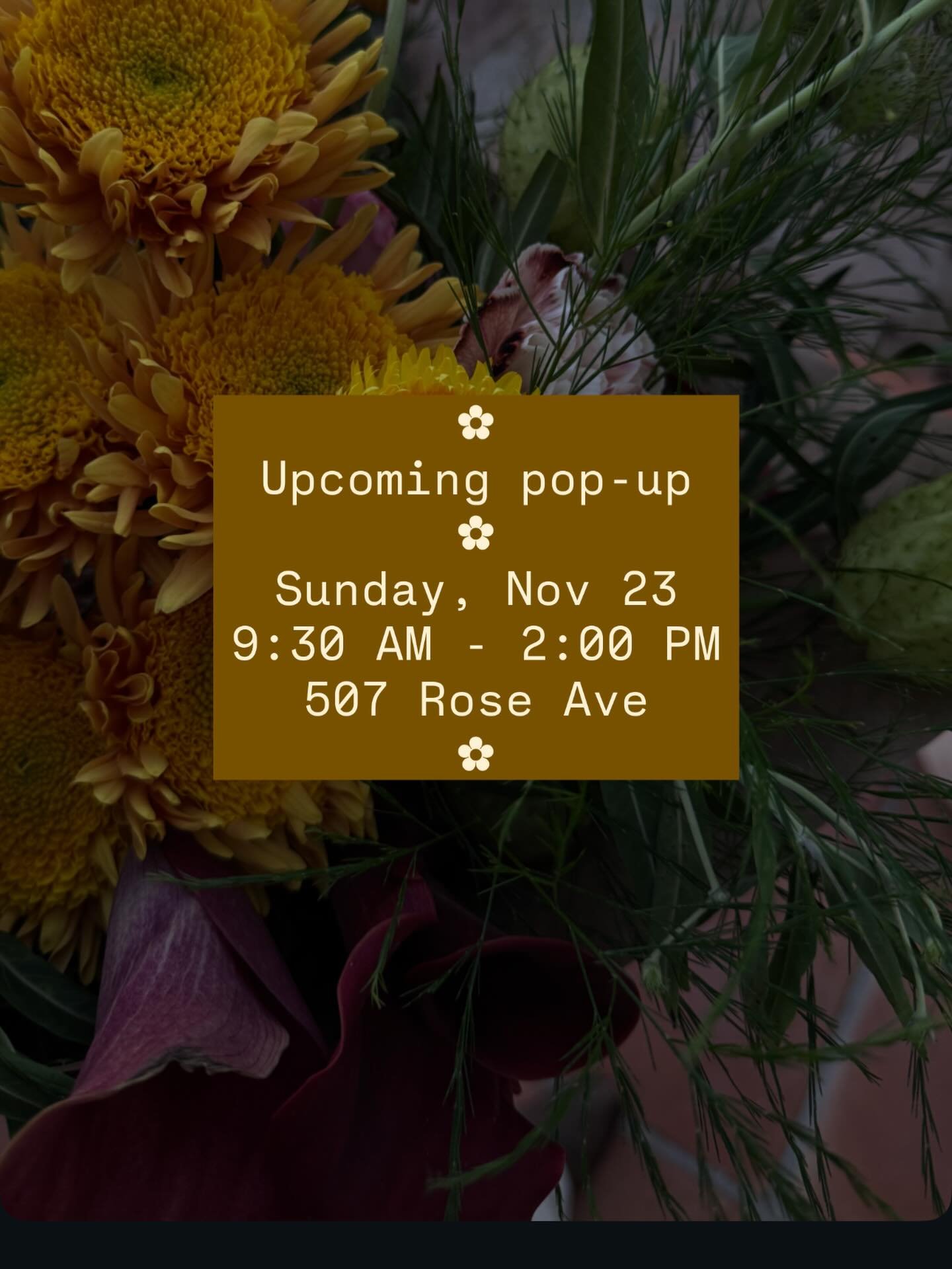 Nothing better than starting the week with fresh flowers 🌼
I&rsquo;ll see you this Sunday!

Sunday, Nov 23
9:30AM - 2:00 PM
507 Rose Ave, Venice