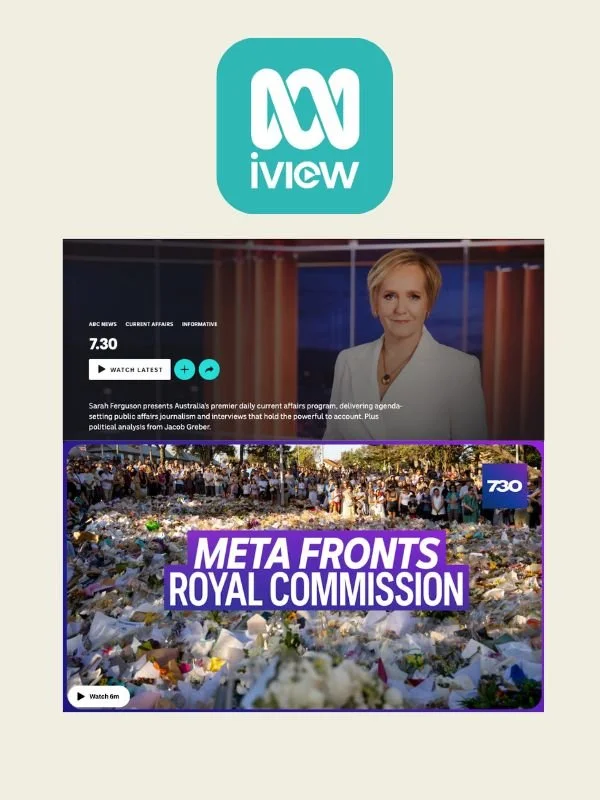       
  
    ABC News, 6 July 2026  ABC 7.30 - Social media giants front royal commission into antisemitism  


  
 #block-256592c698f899d59117 {
    
    --stroke-style: none;--stroke-thickness: 2px;
    
      --tweak-text-block-stroke-color: hsla