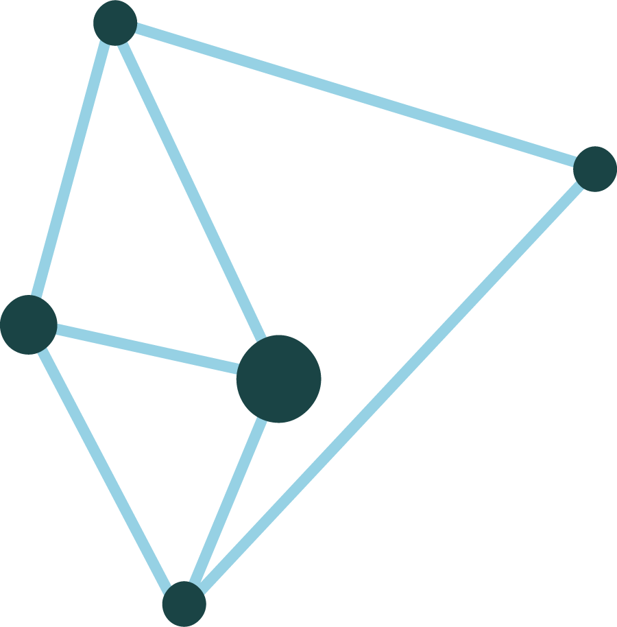 A 3D geometric wireframe shape with interconnected vertices and edges, resembling a polyhedron or graph diagram.