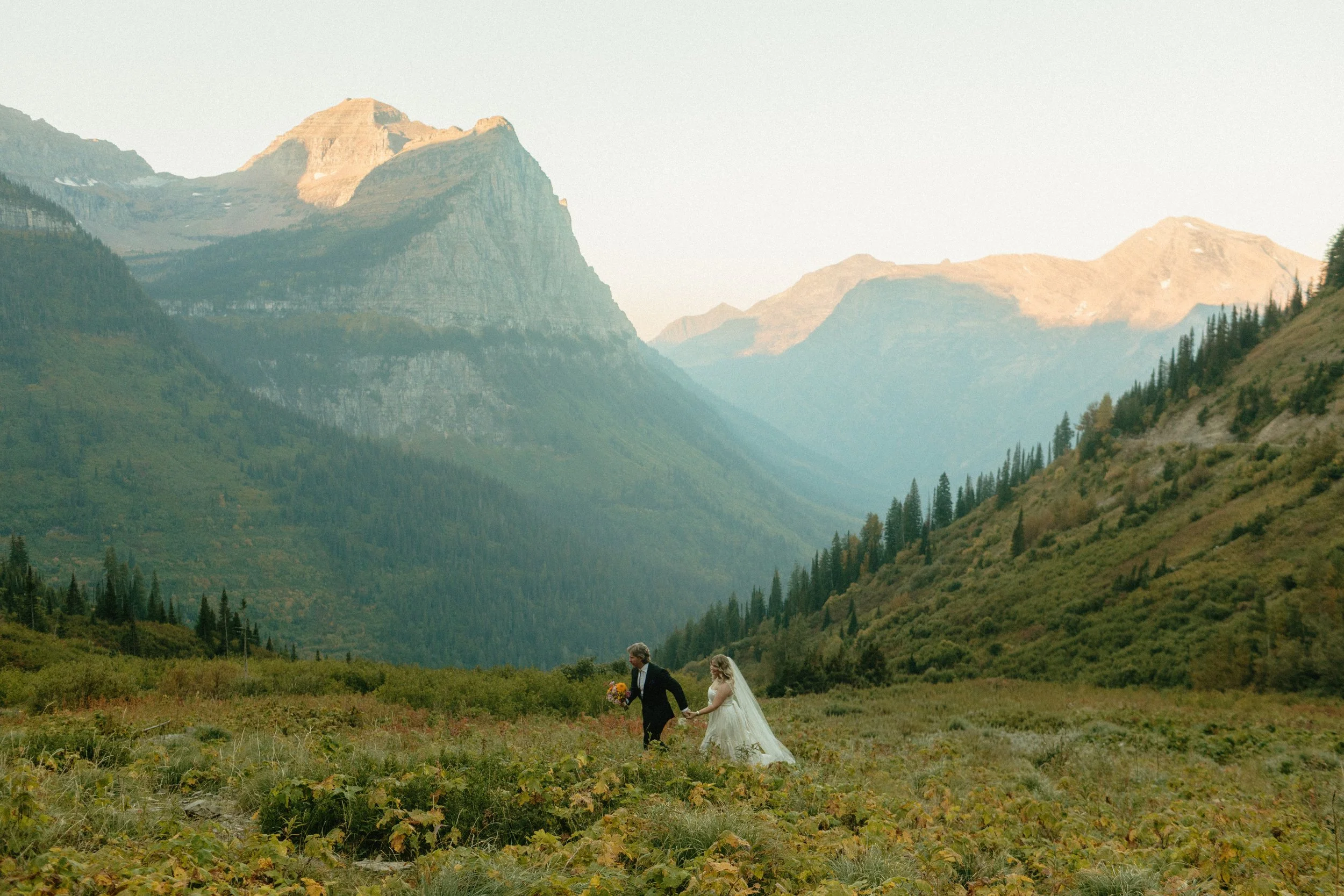An adventurous couple eloping in Glacier National Park
