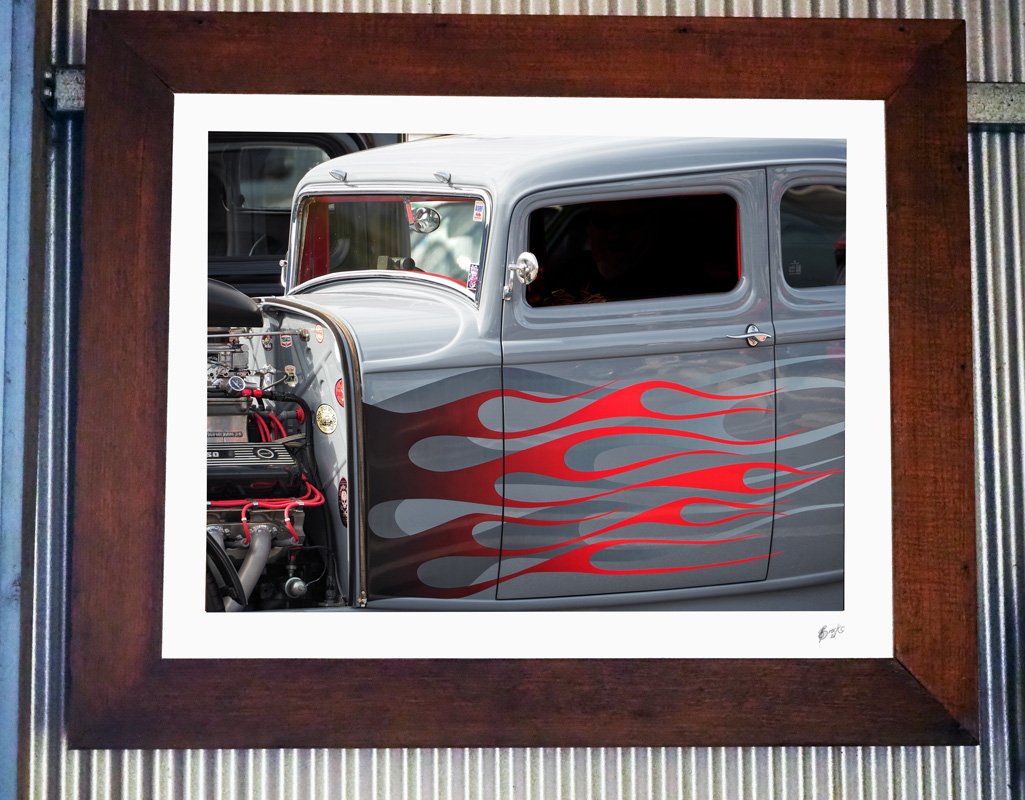 Flamin'-Hot-Rod-Up-Close-Dark-Stained-Oak-Frame.jpg