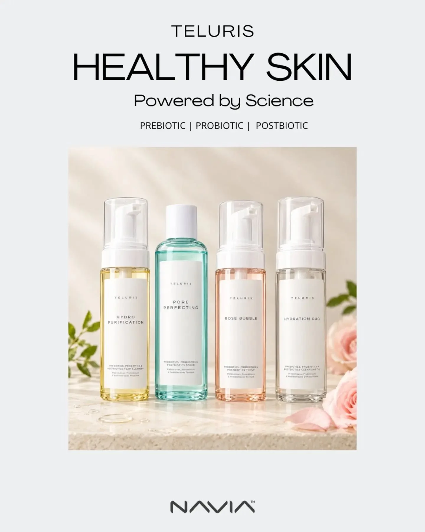 Meet your TELURIS skincare essentials at Navia Beauty! ✨

Give your skin the care it deserves with a routine powered by prebiotics, probiotics &amp; postbiotics 🫧

From cleansing to toning:
💧 Hydrate &amp; replenish moisture
✨ Refine the look of po