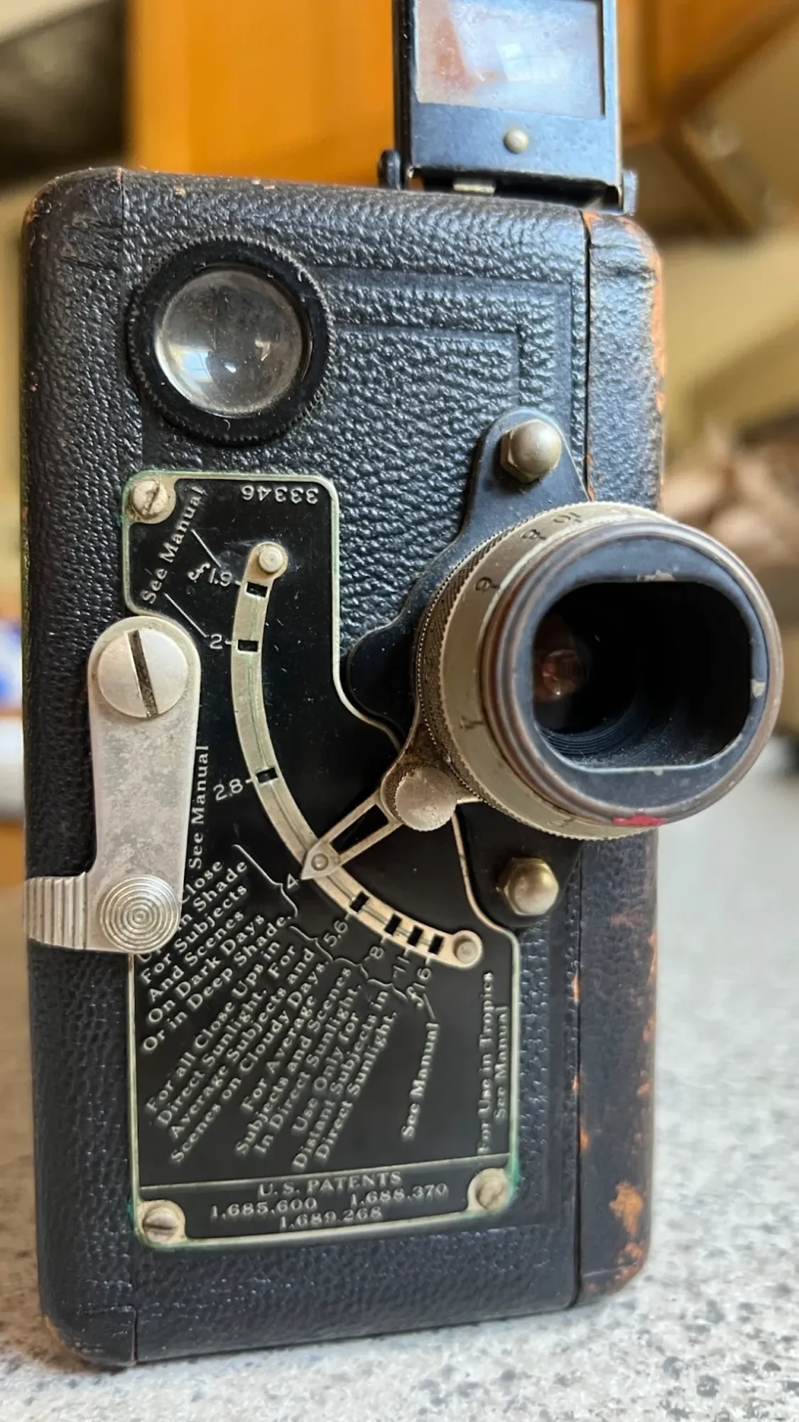 A front view of Helen's 1925 Cine-Kodak Model B.
