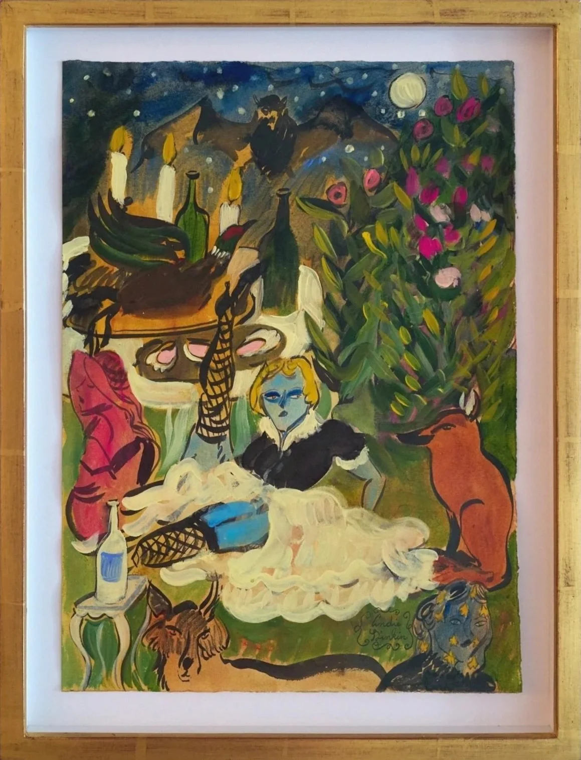Andie Dinkin, Halloween Eve, 2026. Acrylic, gouache and ink on Rives BFK paper, 9.5 x 13 in.