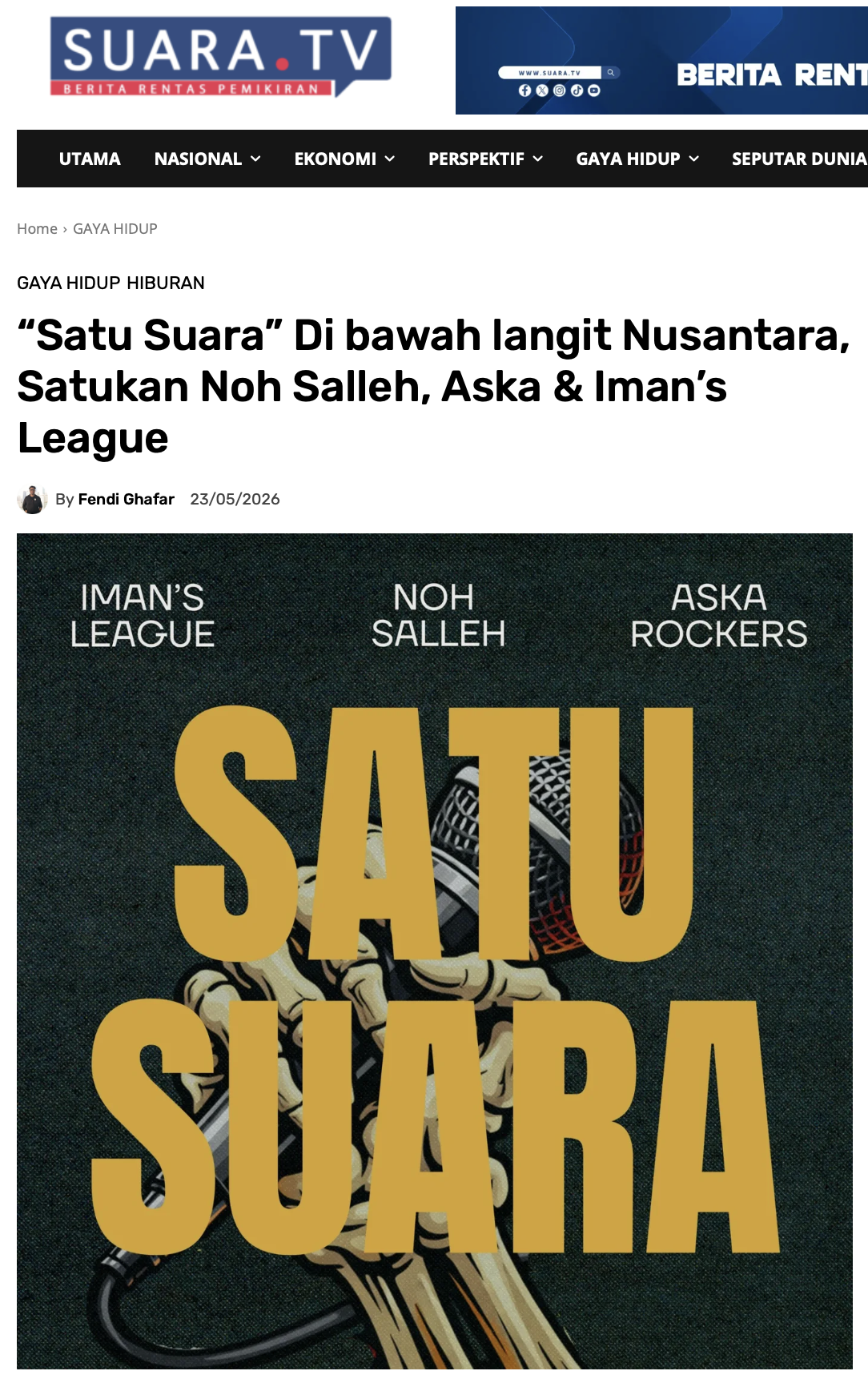 “Satu Suara” Di bawah langit Nusantara, Satukan Noh Salleh, Aska &amp; Iman’s League