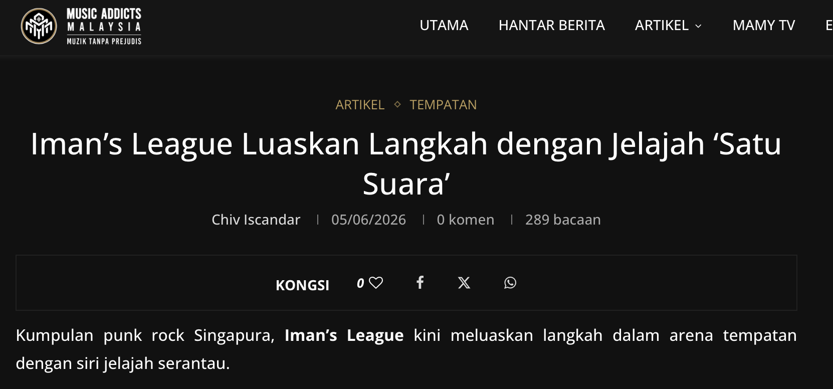Iman’s League Luaskan Langkah dengan Jelajah ‘Satu Suara’