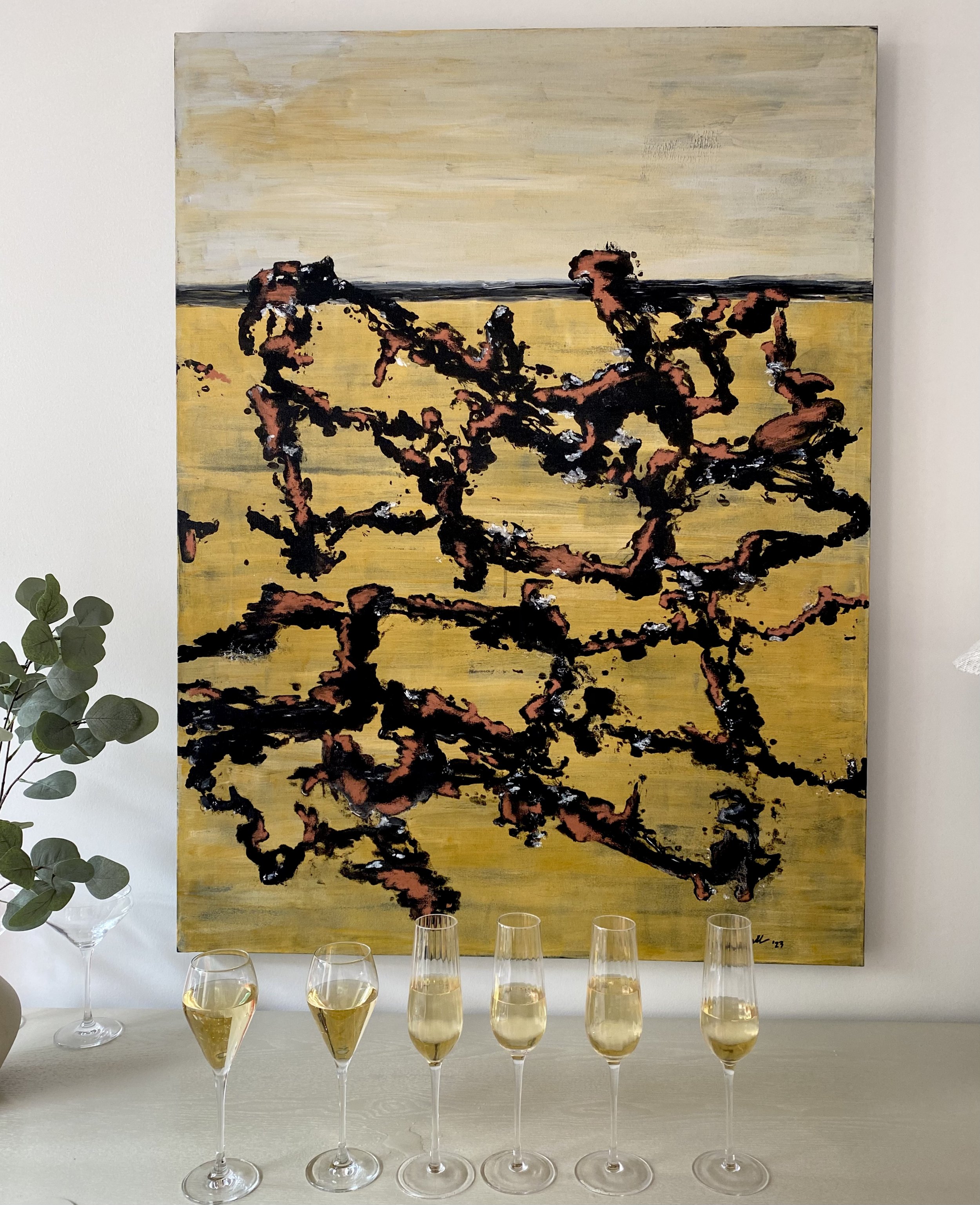 'Transcend' abstract painting in a dining room setting