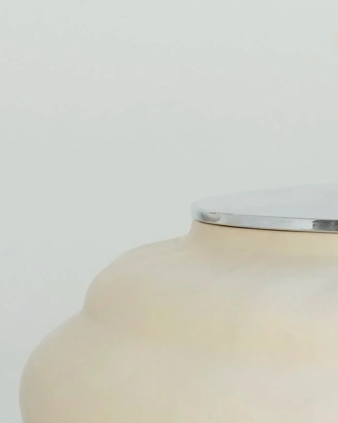 Ampla x Lume side table with aluminium lid, hand-coiled stoneware by SOIO Studio