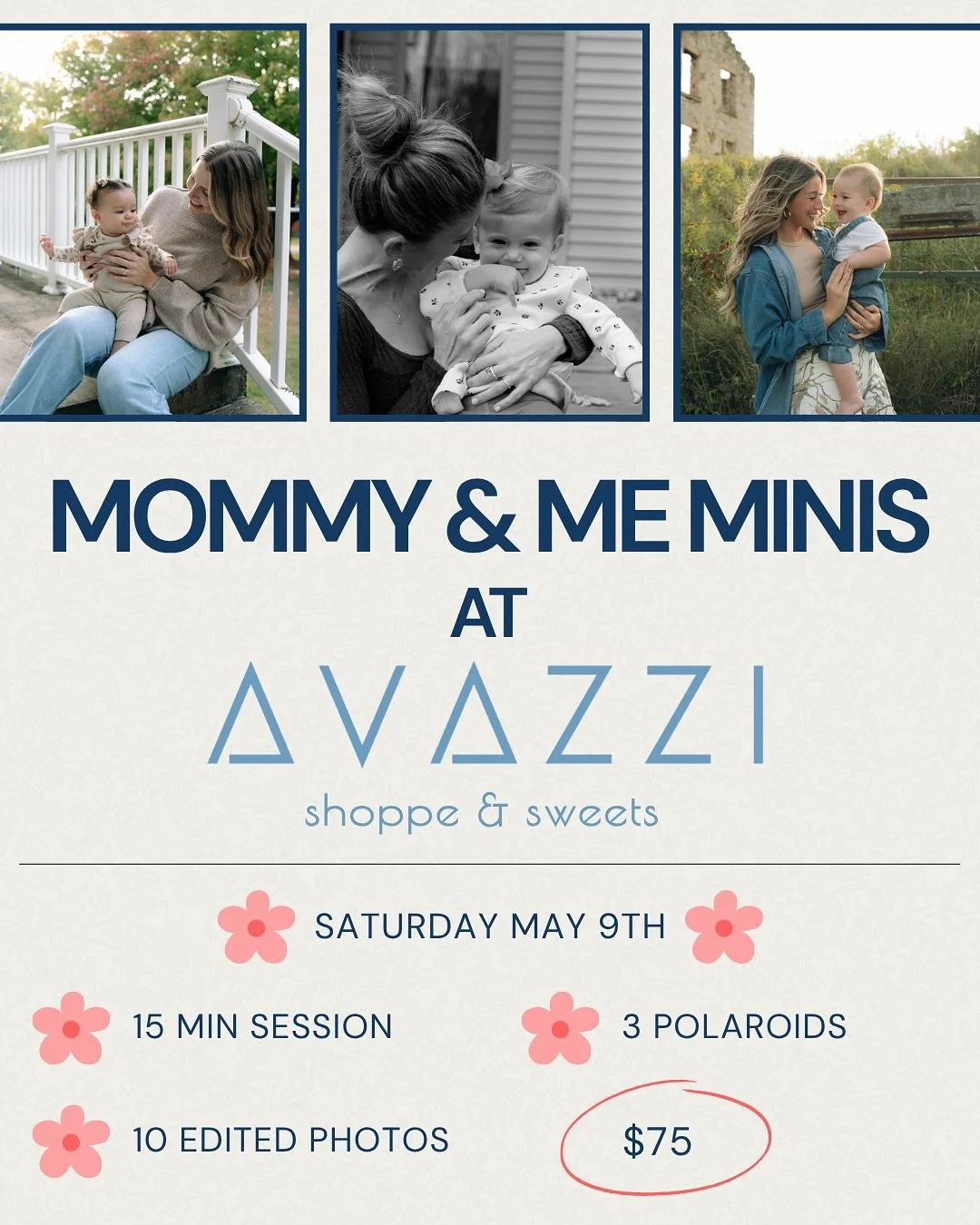 Mother&rsquo;s Day is coming up quick and we have the PERFECT gift idea for them! A mommy &amp; me photoshoot at AVAZZI! Book your spot now before they fill up! 🫶