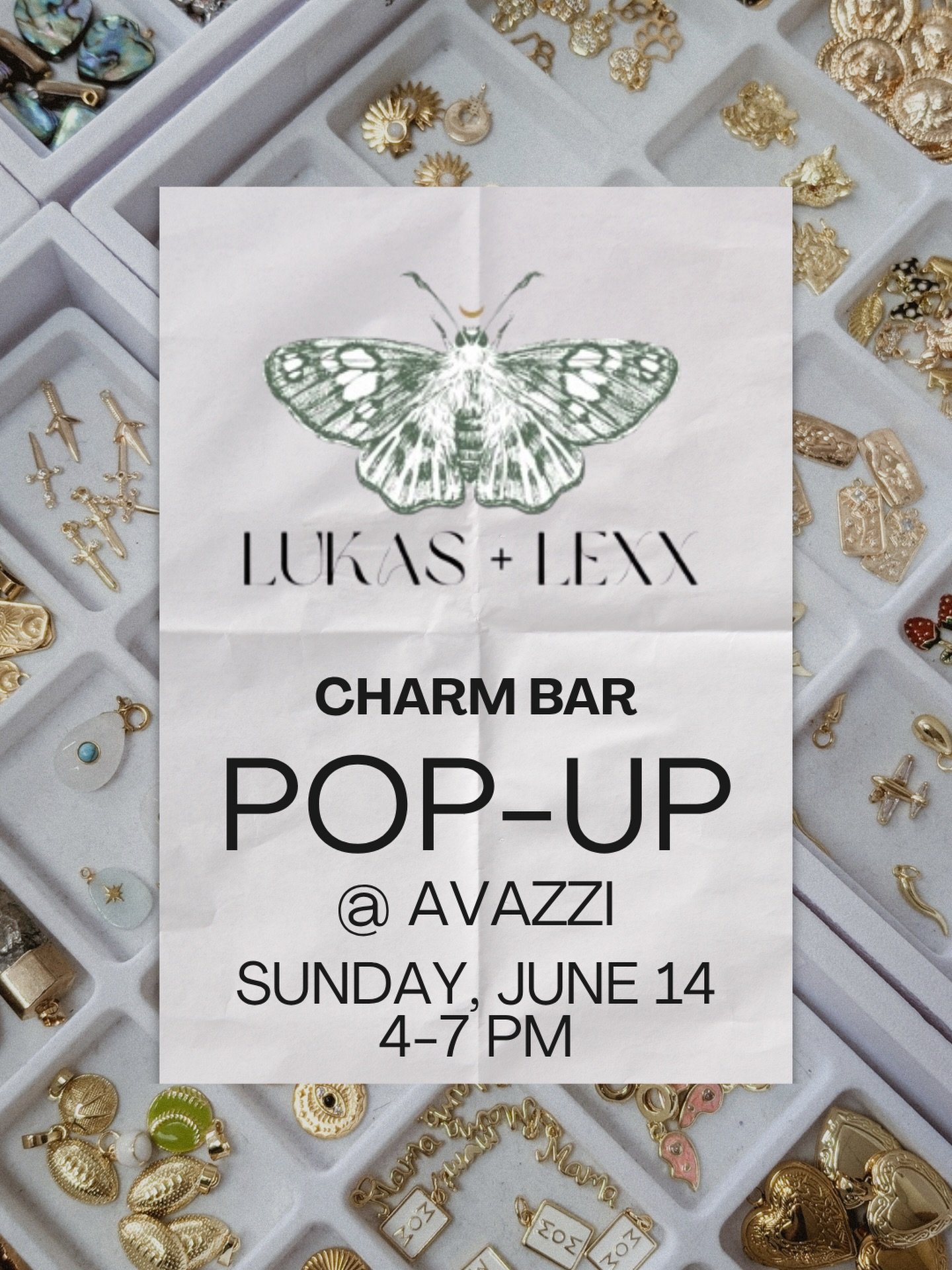 Lukas &amp; Lex are coming to AVAZZI!! Join us on Sunday from 4-7 PM and get your own custom charm jewelry! 💕💕

No appointment needed, first come first served!