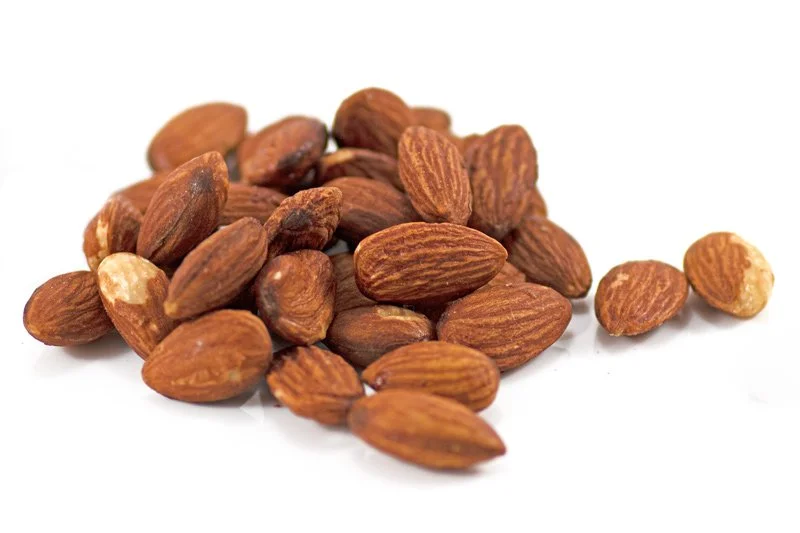 Almonds on a white background