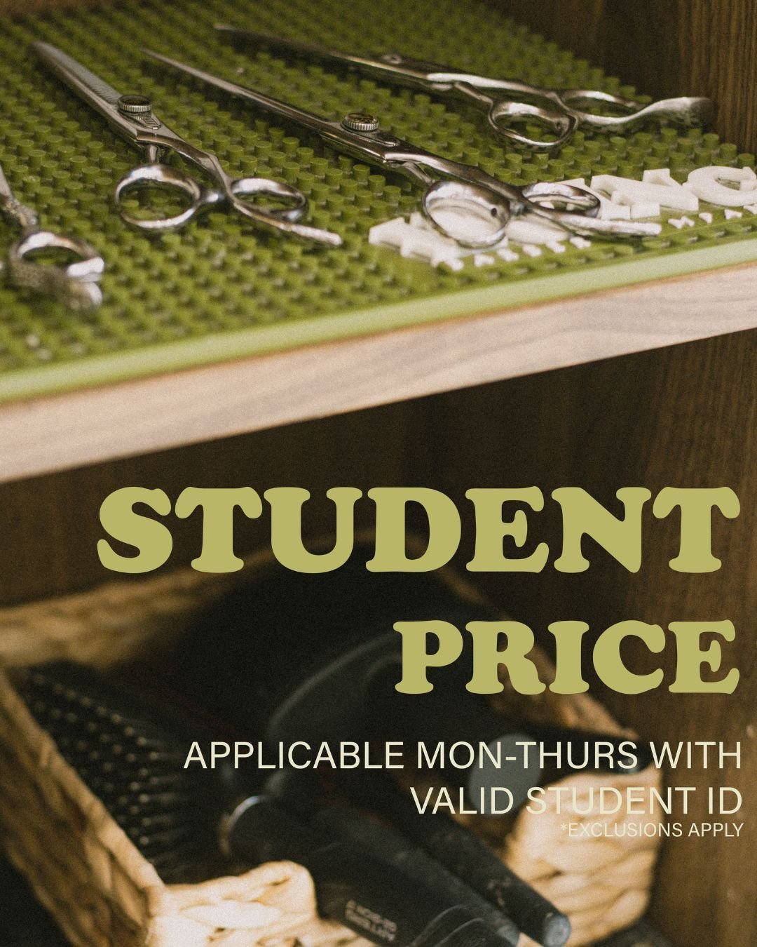 Calling all students 👀 
 
We&rsquo;re now offering STUDENT DISCOUNT!
 
Just show your valid student ID in store to save on your future haircuts. 

Tag your uni/college bestie and spread the word 📚✂️

*exclusions apply
VALID MON-THURS ONLY 

#barber