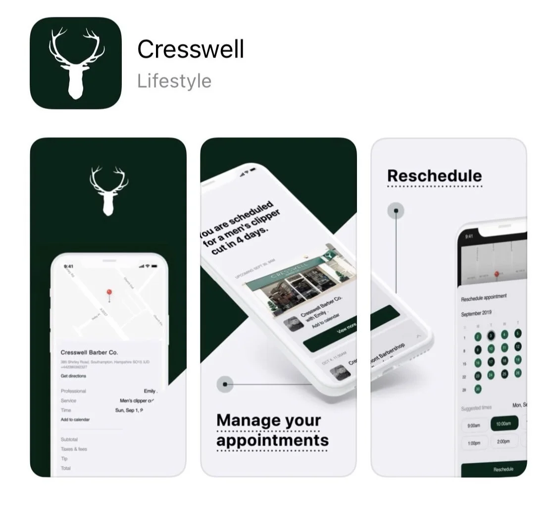 Cresswell booking app screenshots